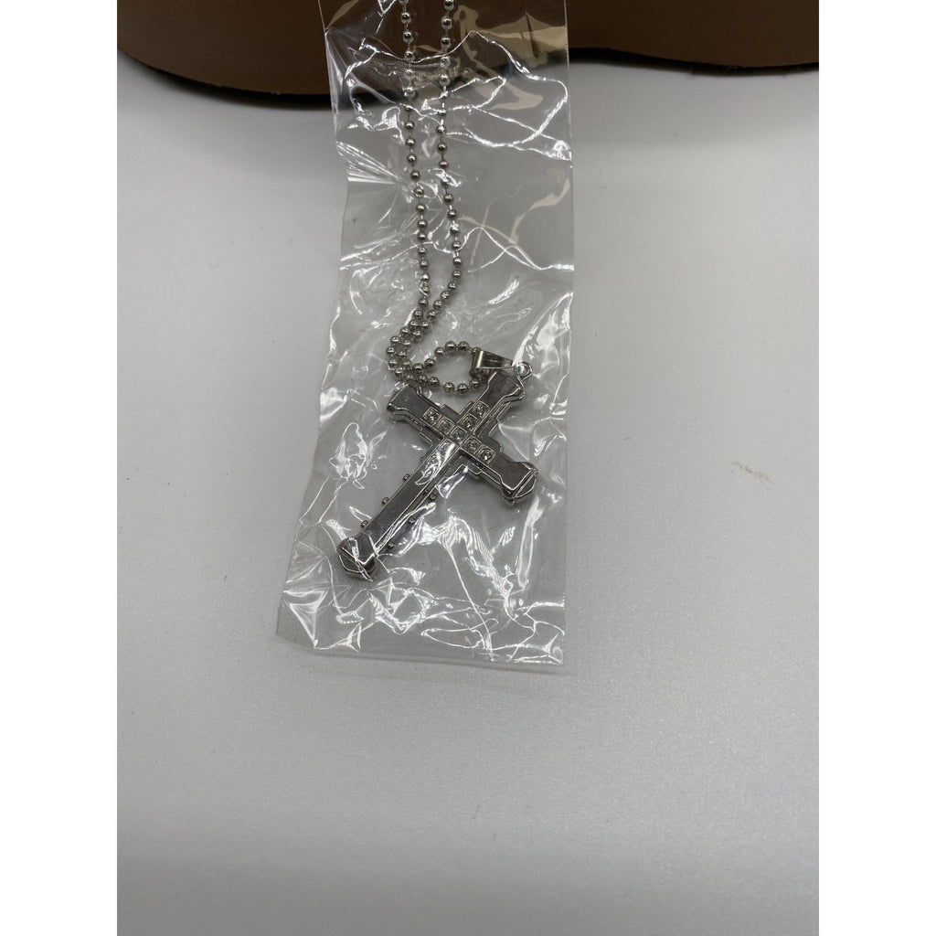 Crystal Cross Pendant Necklace Stainless Steel Silver Zirconia Jewelry Chain