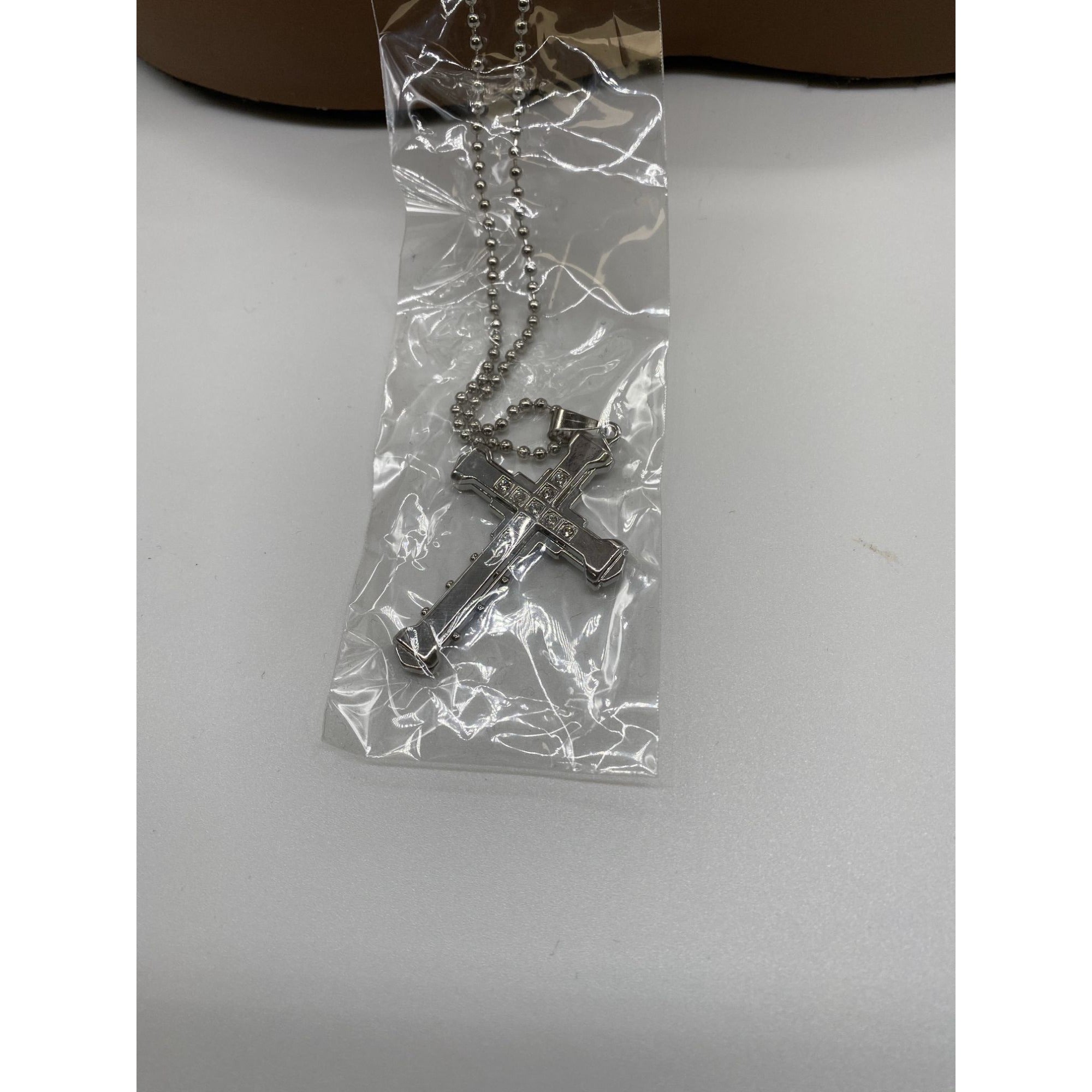 Crystal Cross Pendant Necklace Stainless Steel Silver Zirconia Jewelry Chain