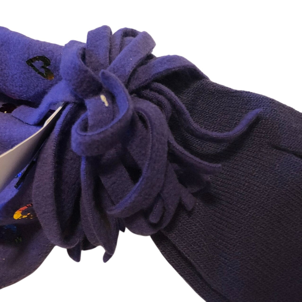 Basic Editions Girls Winter Fleece Hat & Mitten Set Purple Multicolor Hearts