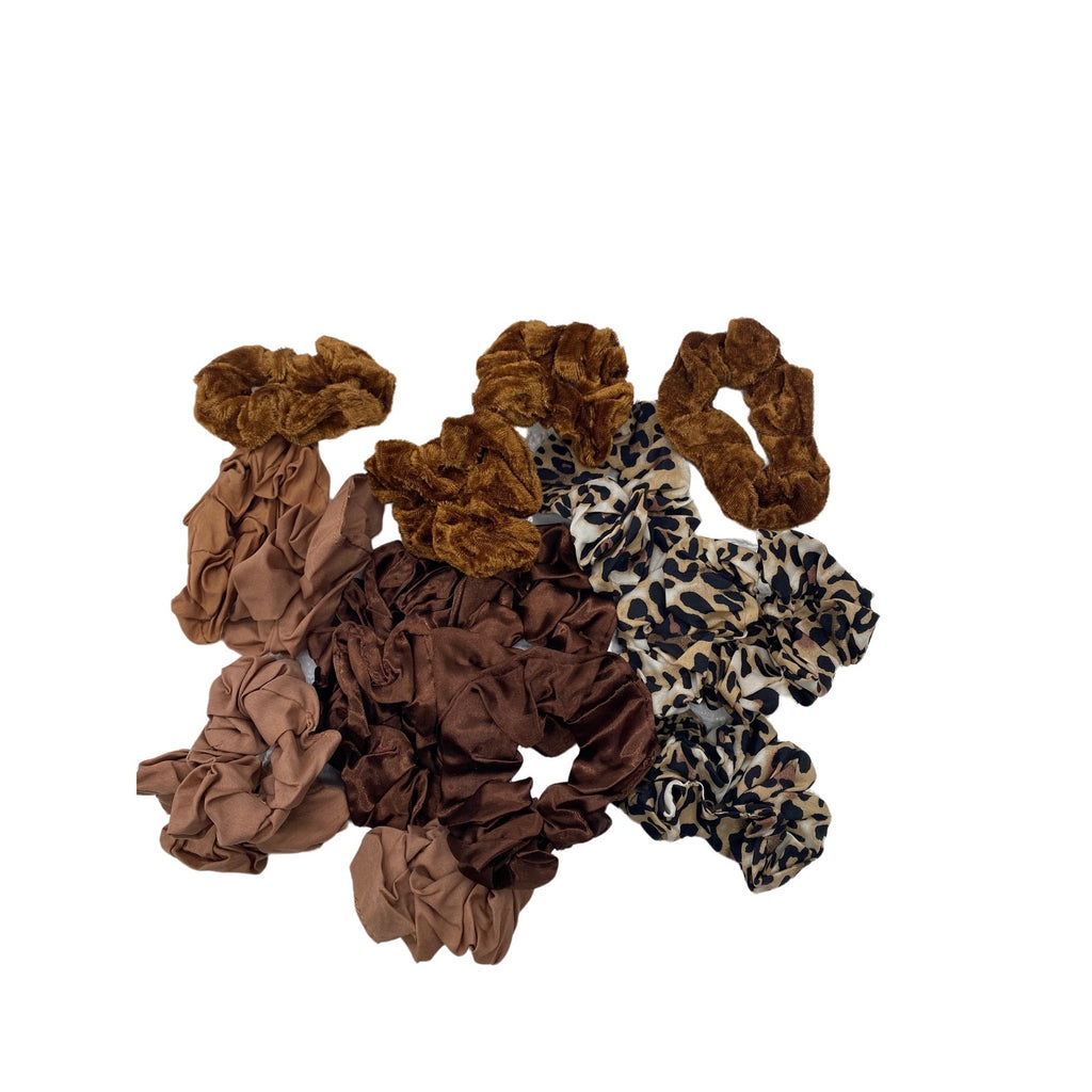 17pcs Hair Scrunchies LeopardSolid Colors Velvet Silk Blend Ponytail Holder Set