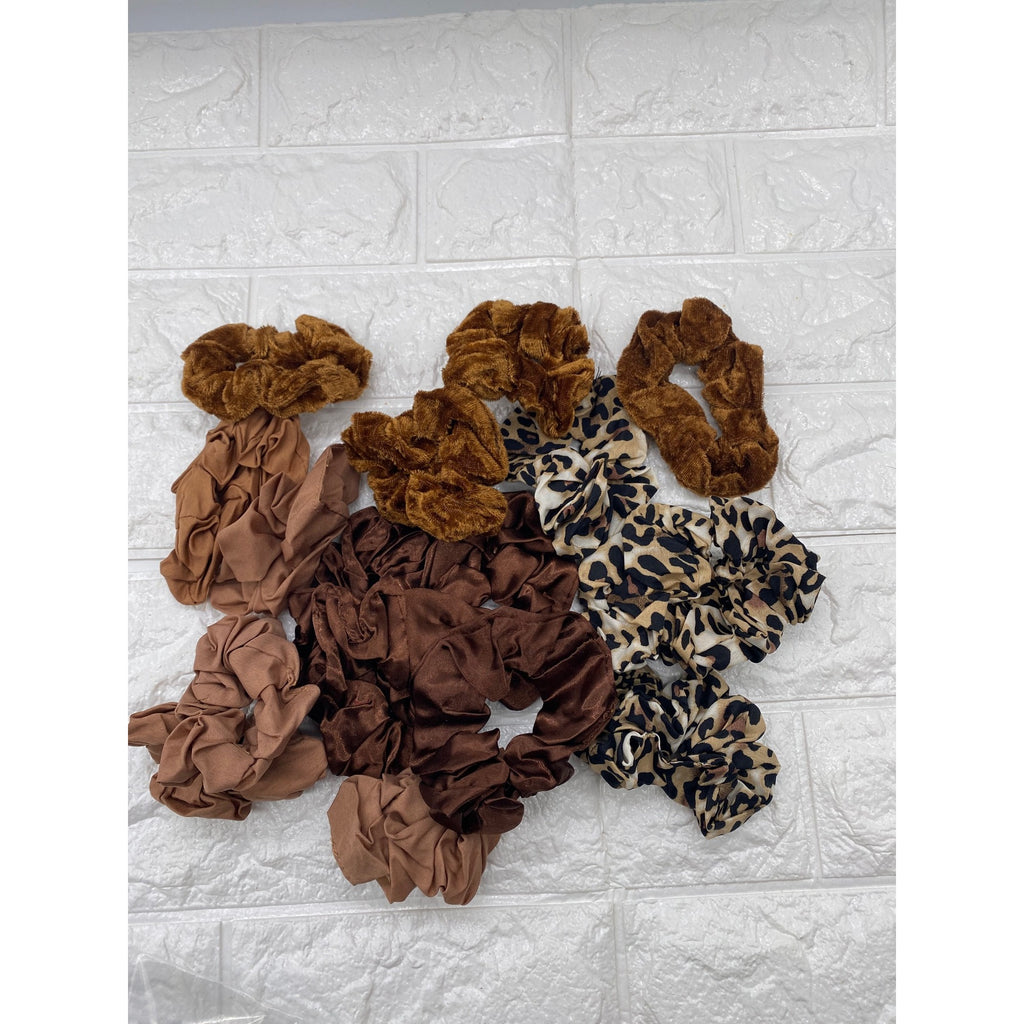 17pcs Hair Scrunchies LeopardSolid Colors Velvet Silk Blend Ponytail Holder Set