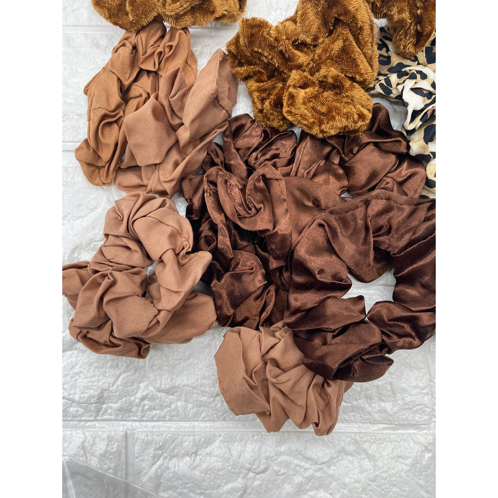 17pcs Hair Scrunchies LeopardSolid Colors Velvet Silk Blend Ponytail Holder Set