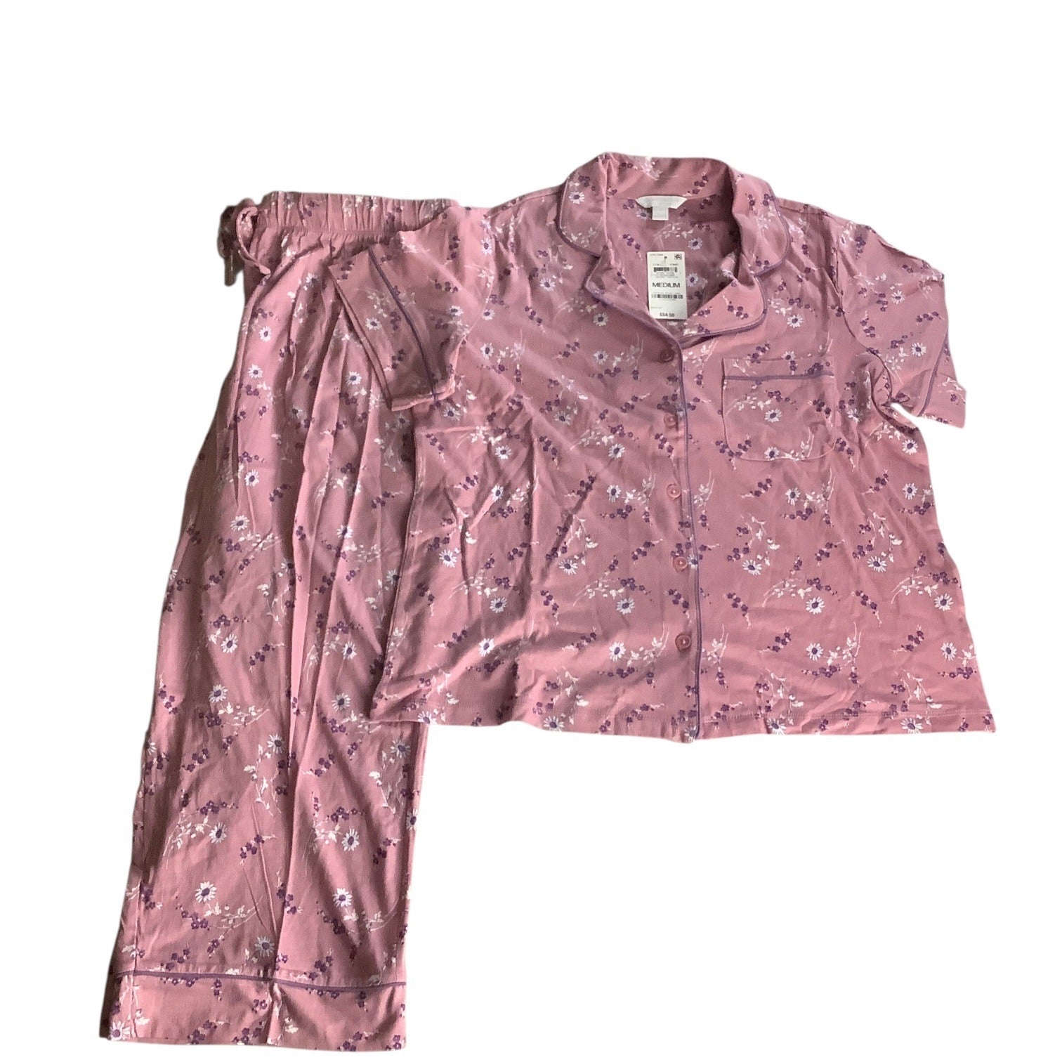 Charter Club Women's Notch Collar & Cropped Pajama Pants Set Pink Size M