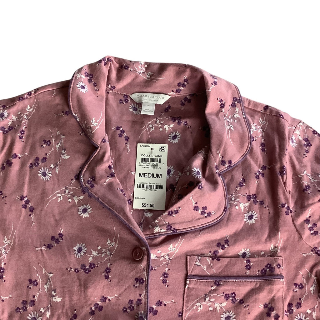 Charter Club Women's Notch Collar & Cropped Pajama Pants Set Pink Size M