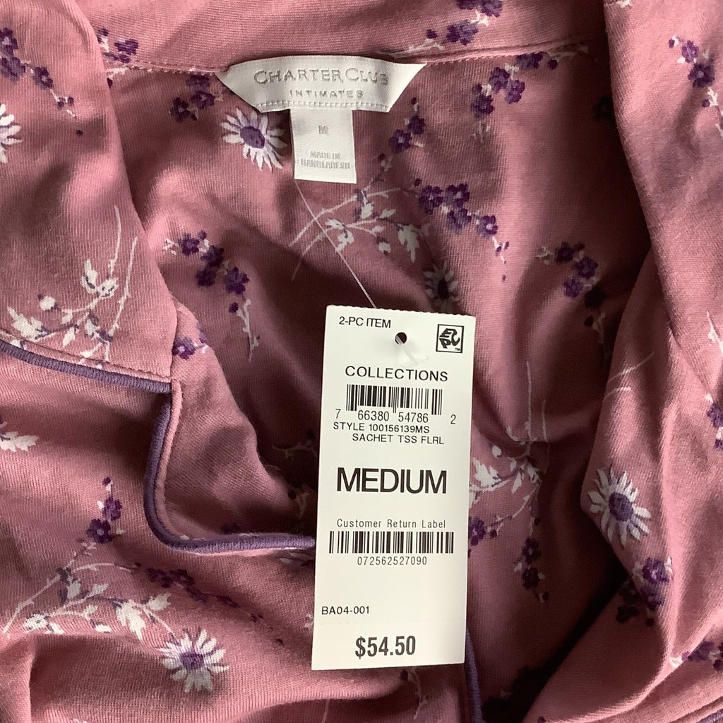 Charter Club Women's Notch Collar & Cropped Pajama Pants Set Pink Size M