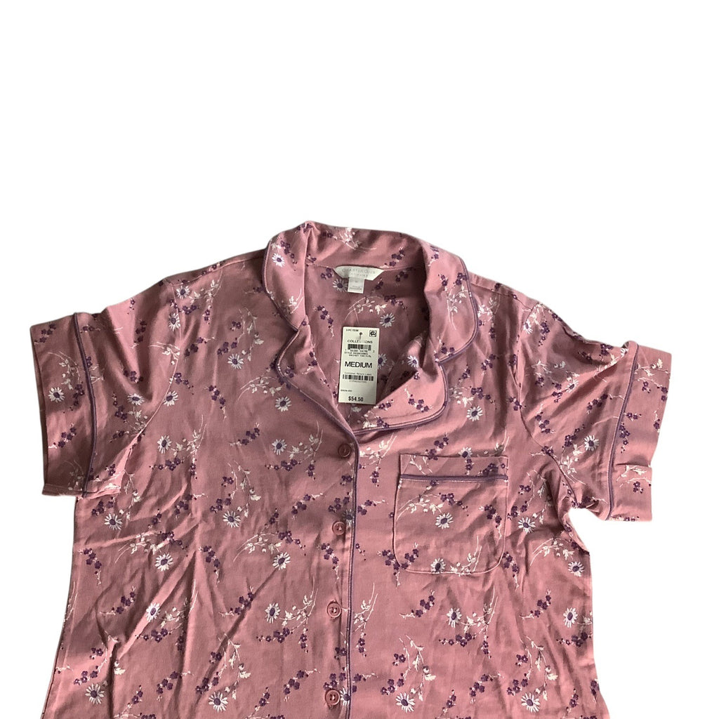 Charter Club Women's Notch Collar & Cropped Pajama Pants Set Pink Size M