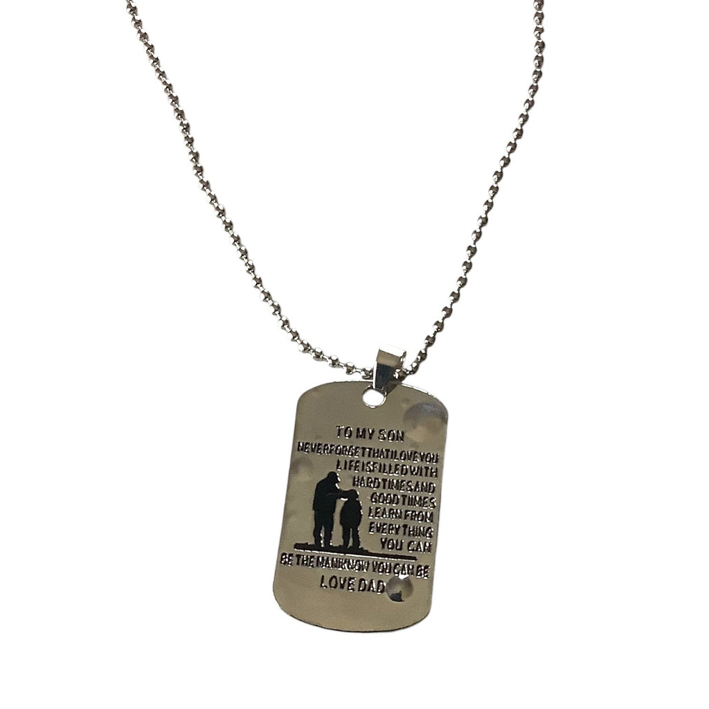 To My Son Dog Tag Necklace From Dad Stainless Steel Inspirational Pendant Gift