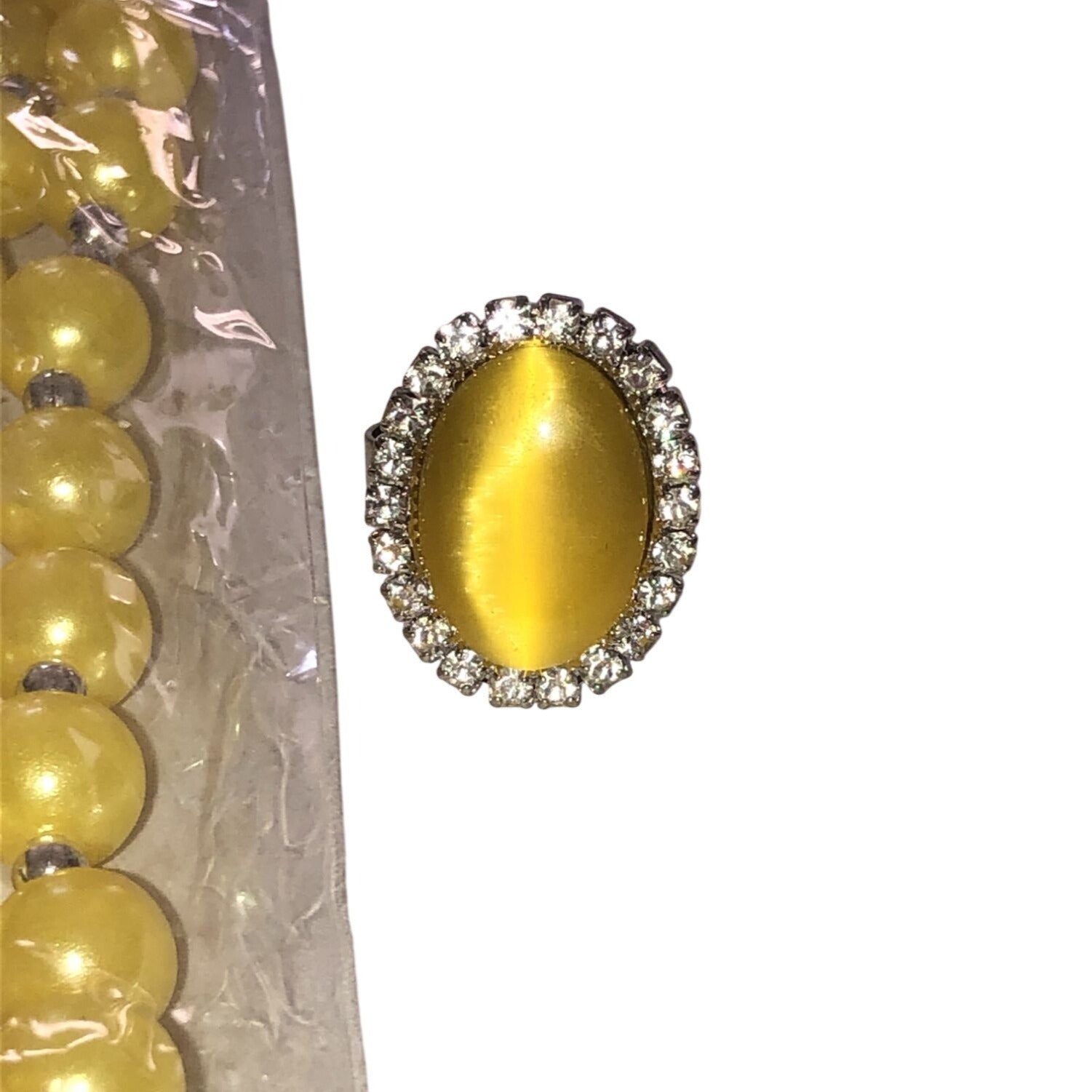 Fashion Jewelry Yellow Bead Necklace Set With Matching Ring & Earrings