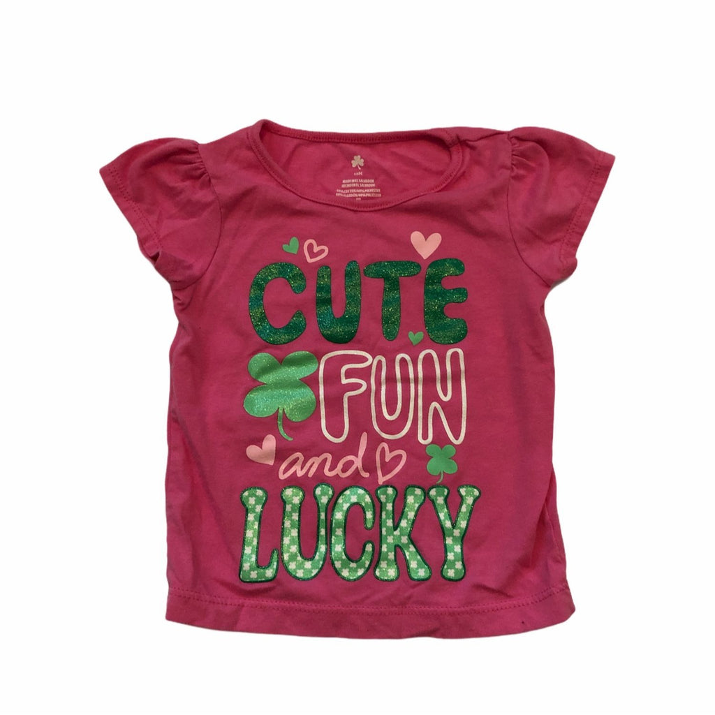 Baby Girls Graphic Tee Cute Fun Lucky Design 12M Pink & Green St. Patrick's Day