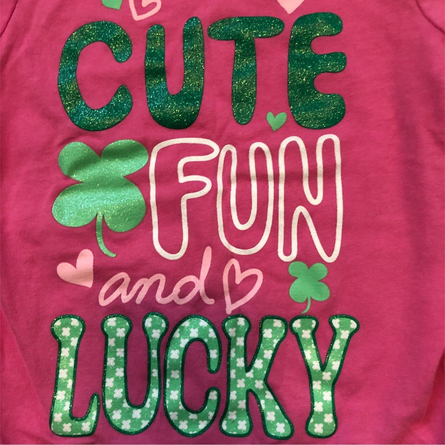 Baby Girls Graphic Tee Cute Fun Lucky Design 12M Pink & Green St. Patrick's Day