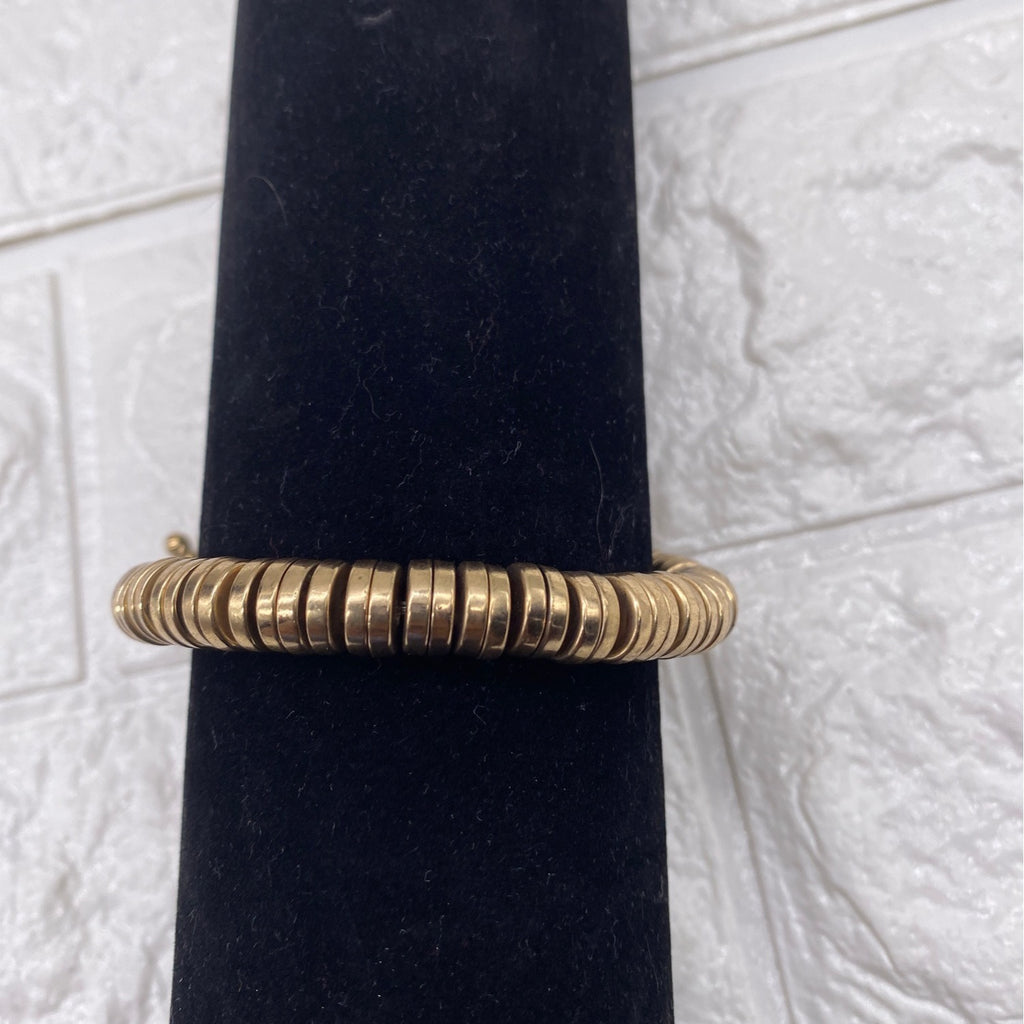 Gold Tone Cross Charm Stretch Bracelet With Toggle & Rhinestone Accents