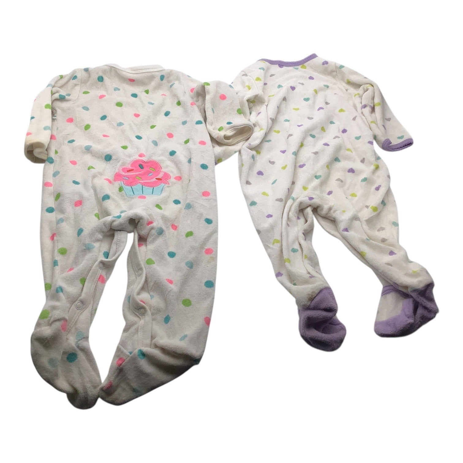 Lot Of 2 Carter's Baby Girl Pajamas Size 9M Footed Sleeper Polka Dots & Hearts