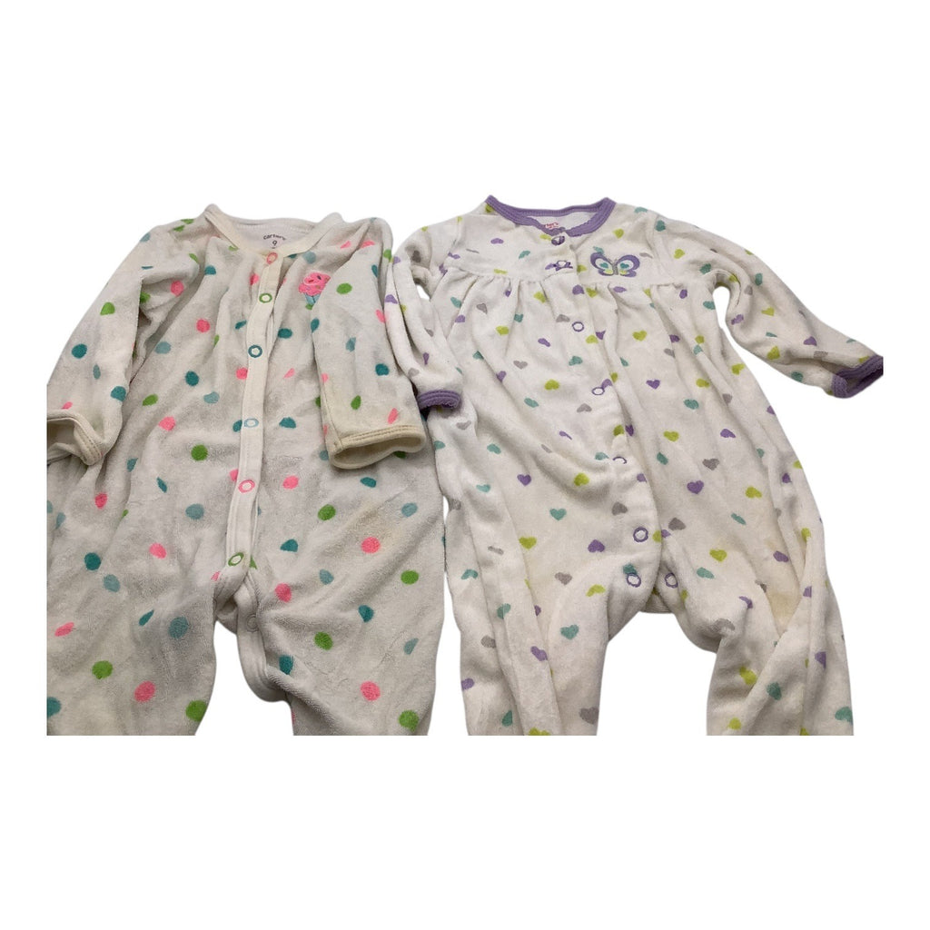 Lot Of 2 Carter's Baby Girl Pajamas Size 9M Footed Sleeper Polka Dots & Hearts