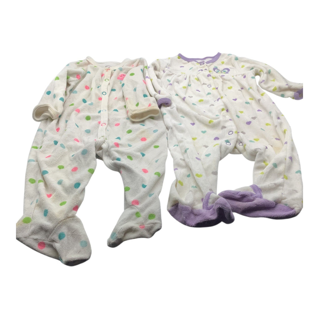 Lot Of 2 Carter's Baby Girl Pajamas Size 9M Footed Sleeper Polka Dots & Hearts