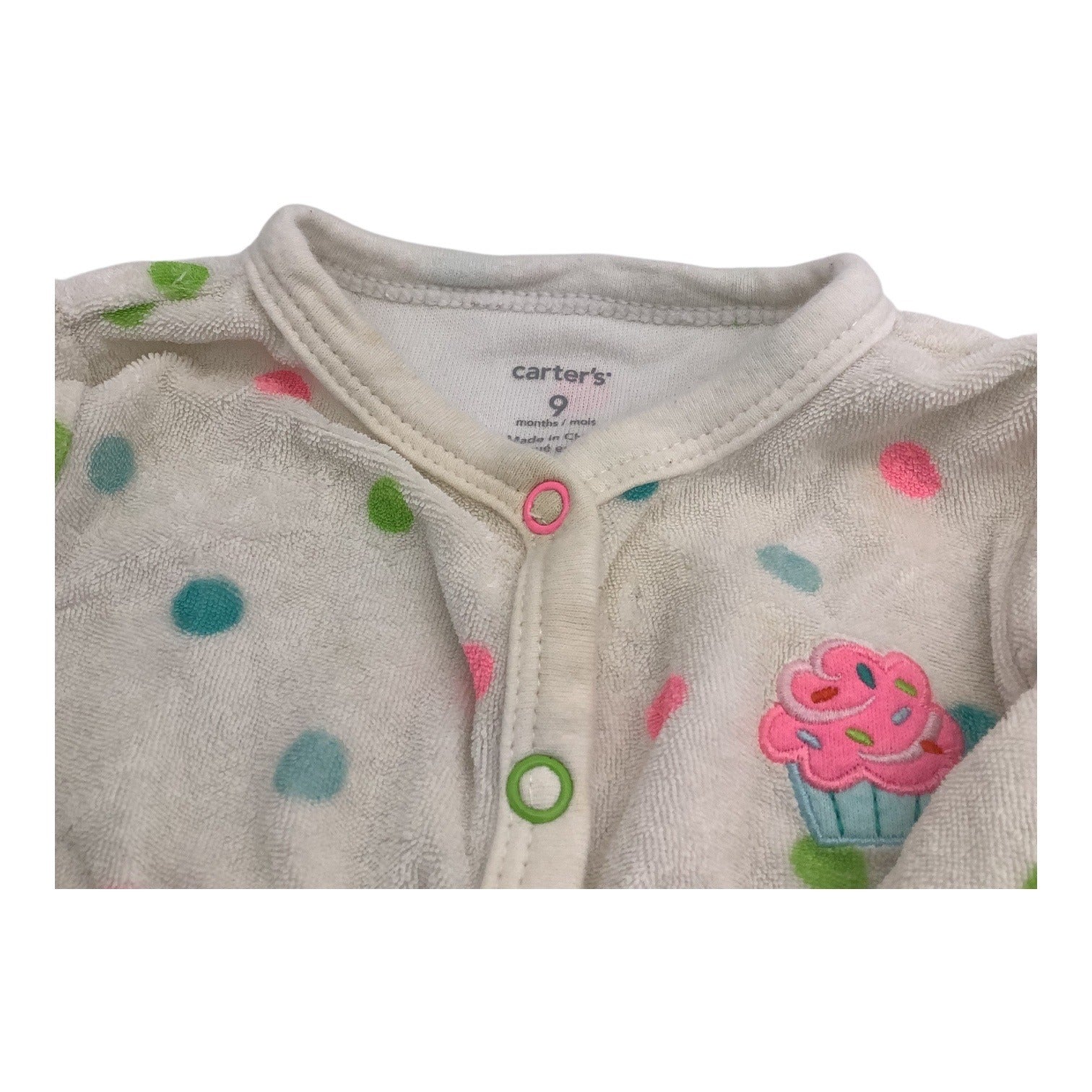 Lot Of 2 Carter's Baby Girl Pajamas Size 9M Footed Sleeper Polka Dots & Hearts