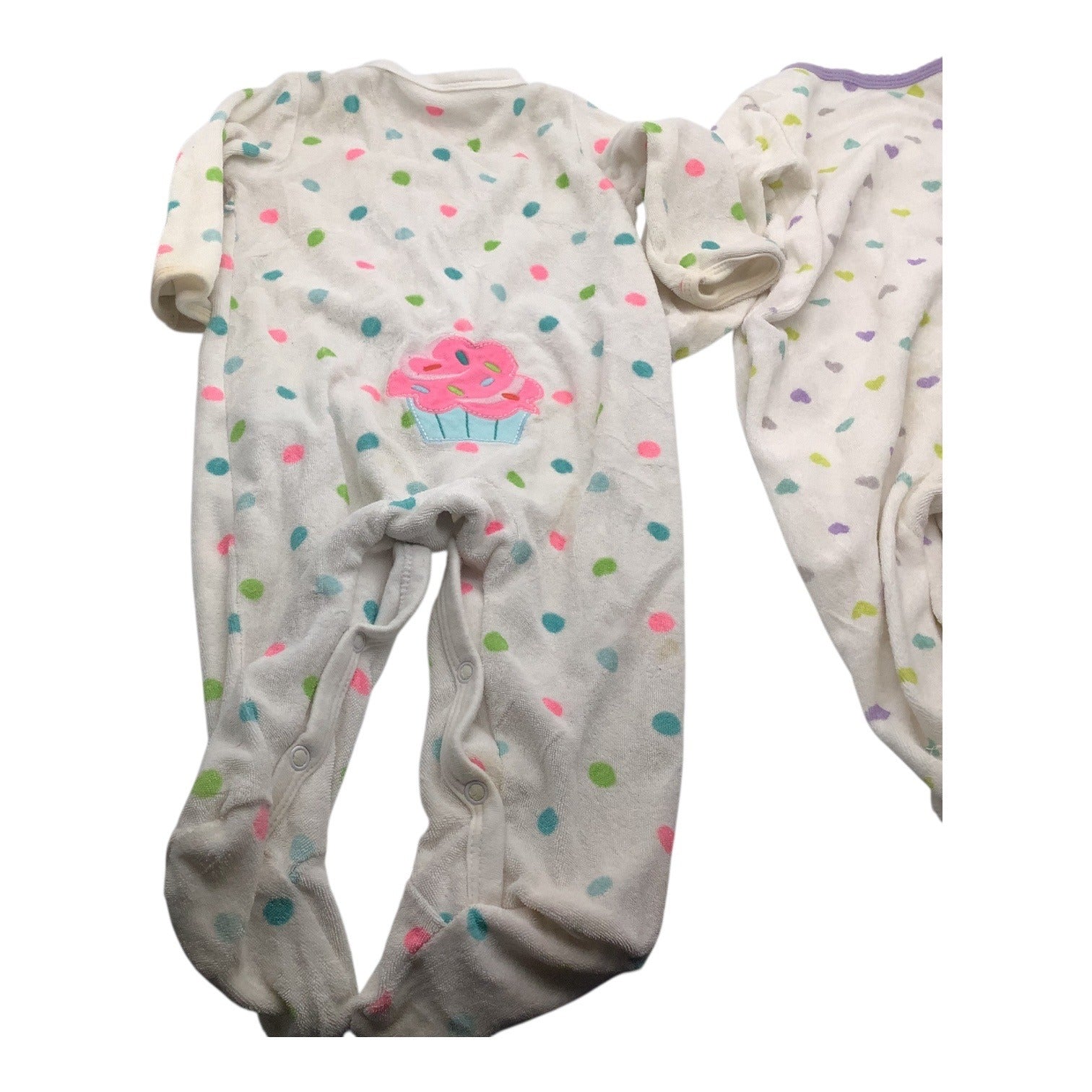 Lot Of 2 Carter's Baby Girl Pajamas Size 9M Footed Sleeper Polka Dots & Hearts