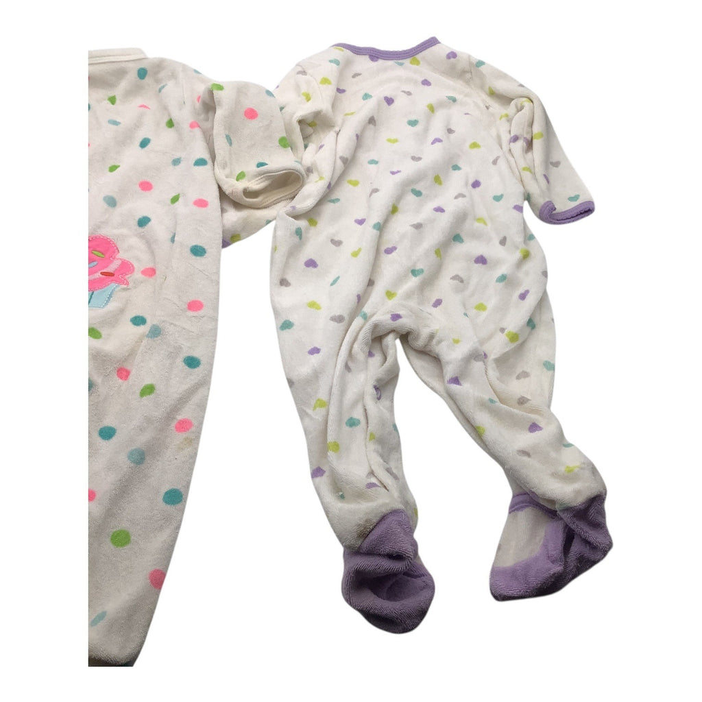 Lot Of 2 Carter's Baby Girl Pajamas Size 9M Footed Sleeper Polka Dots & Hearts