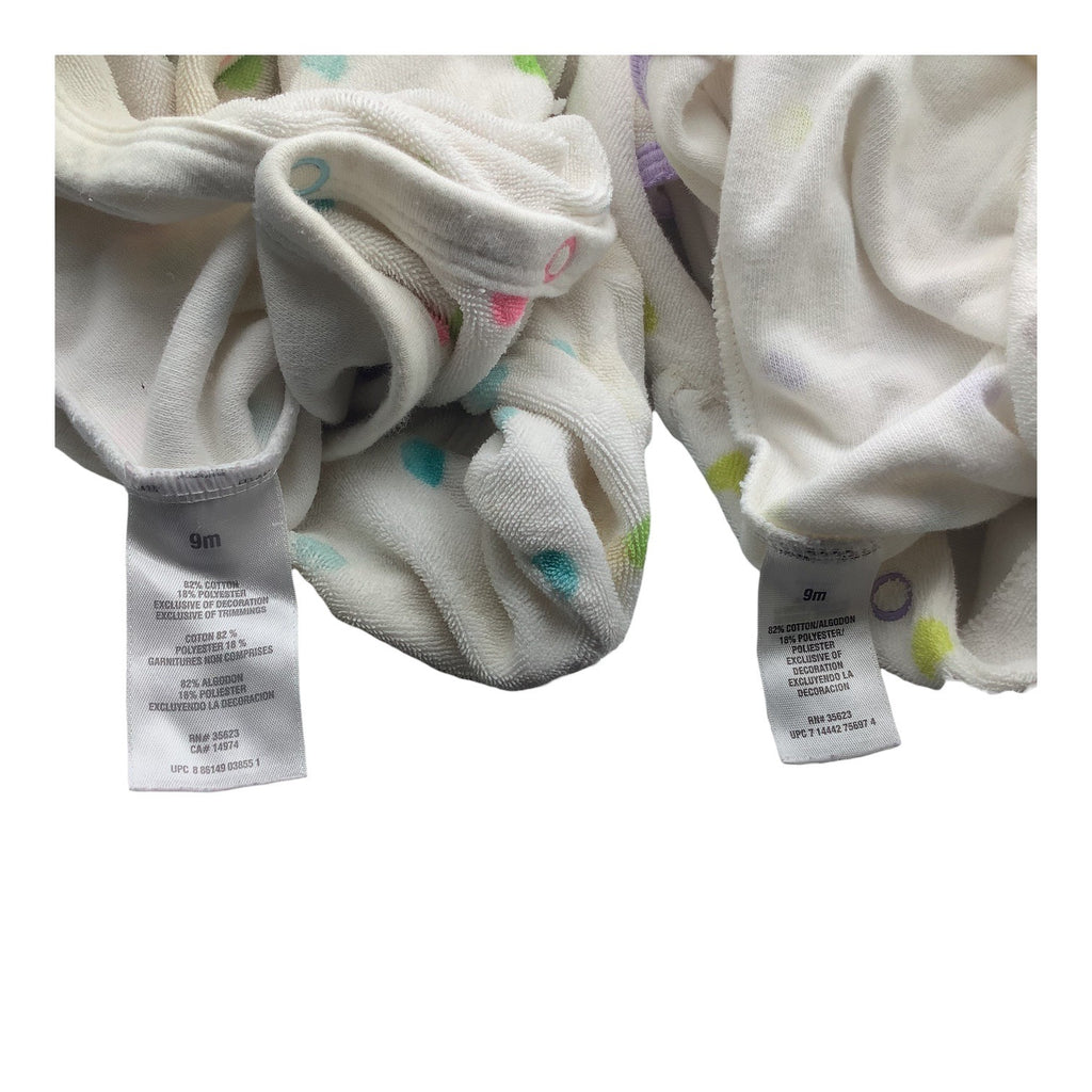 Lot Of 2 Carter's Baby Girl Pajamas Size 9M Footed Sleeper Polka Dots & Hearts