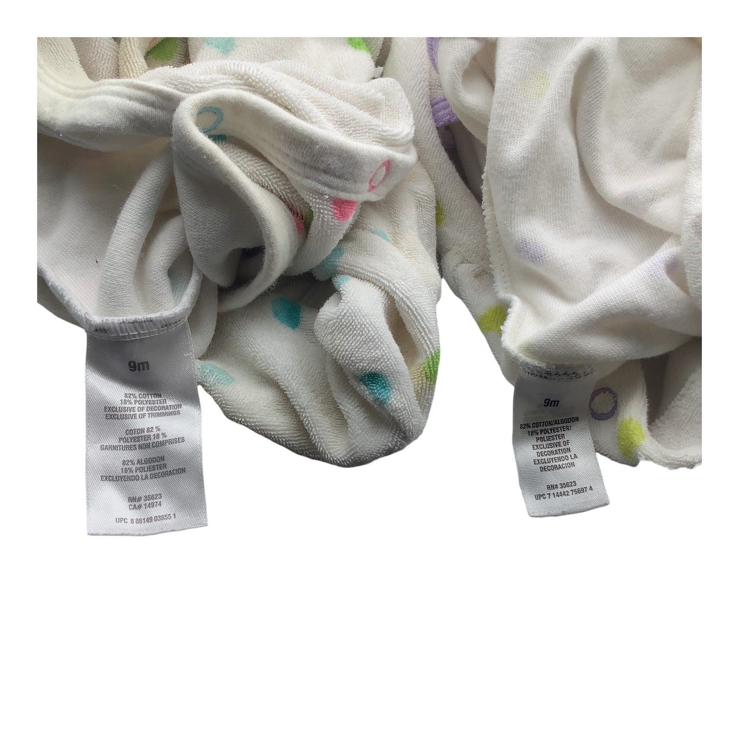 Lot Of 2 Carter's Baby Girl Pajamas Size 9M Footed Sleeper Polka Dots & Hearts