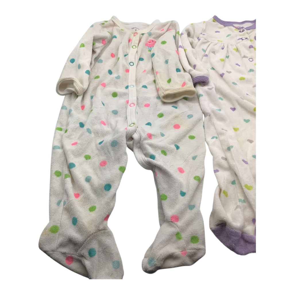 Lot Of 2 Carter's Baby Girl Pajamas Size 9M Footed Sleeper Polka Dots & Hearts