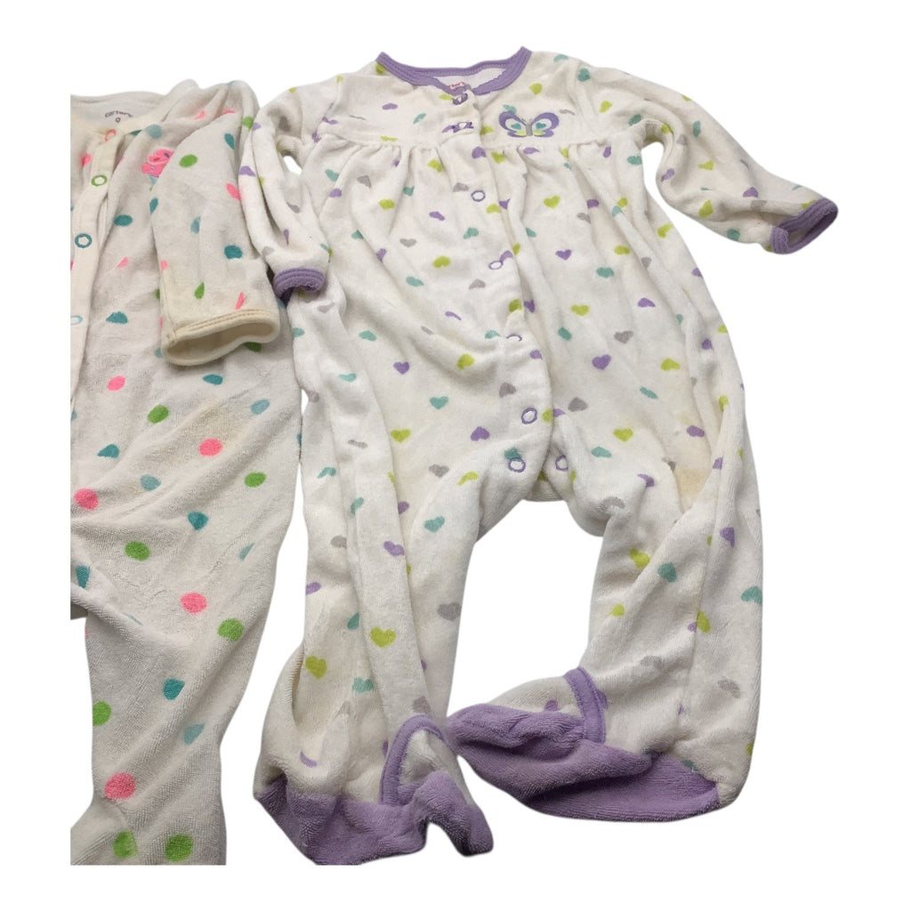 Lot Of 2 Carter's Baby Girl Pajamas Size 9M Footed Sleeper Polka Dots & Hearts
