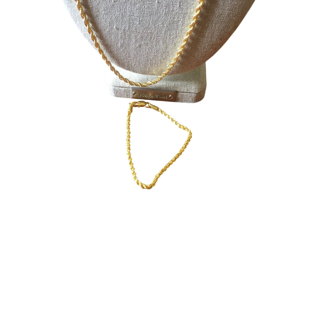 Gold Tone Metal Necklace & Bracelet Set 24" NWOT