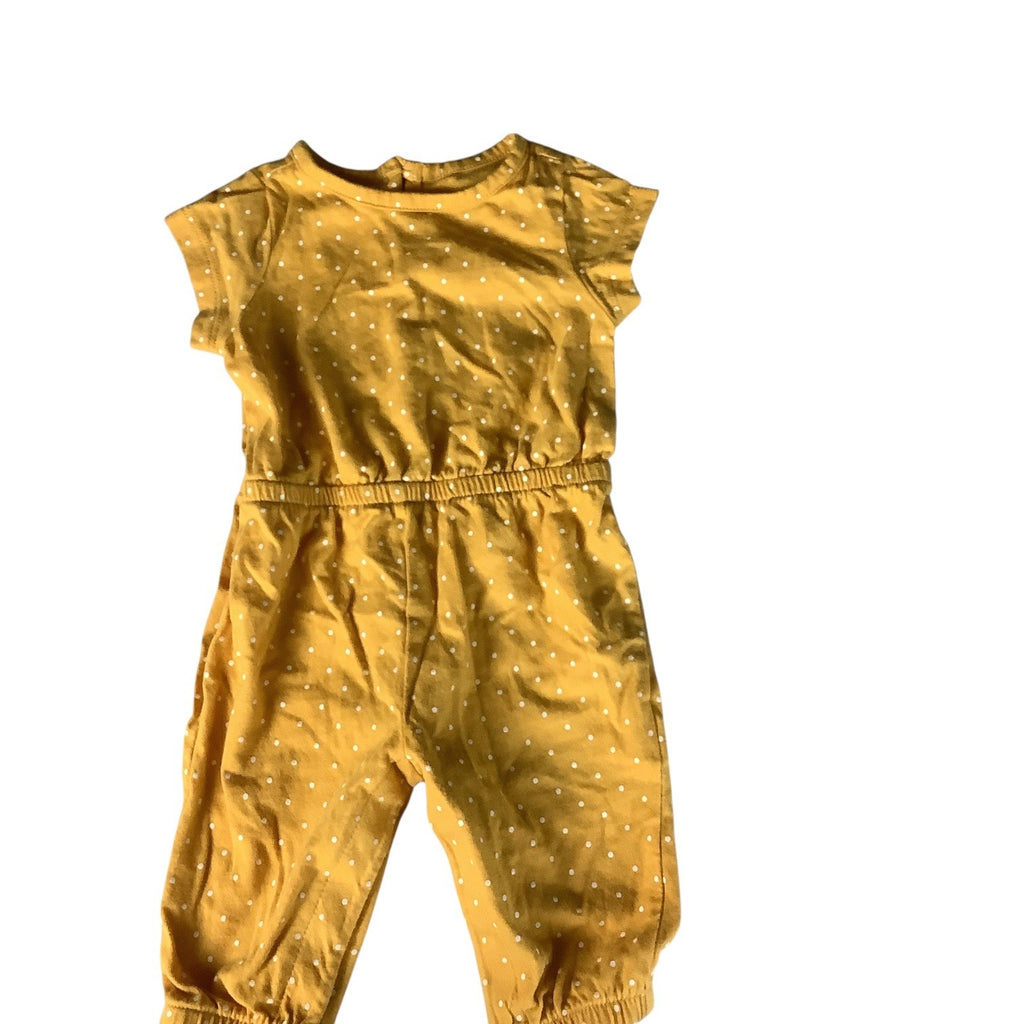 Old Navy Baby Girls Jumpsuit Yellow White Polka Dots Short Sleeve 0-3M One Piece