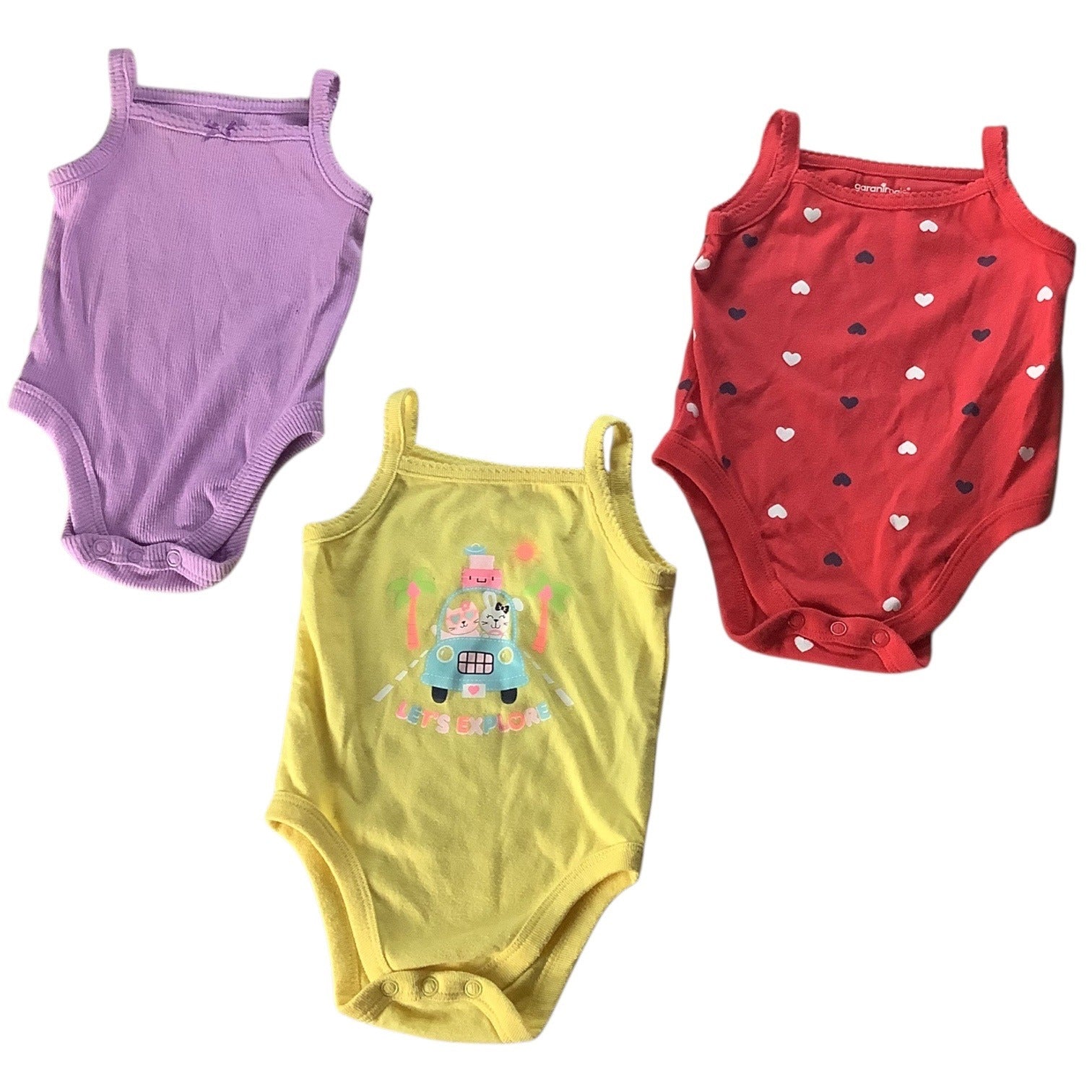 Garanimals Lot of 3 Baby Girl Bodysuit Size 0-3M Purple Red Yellow Cotton Blend