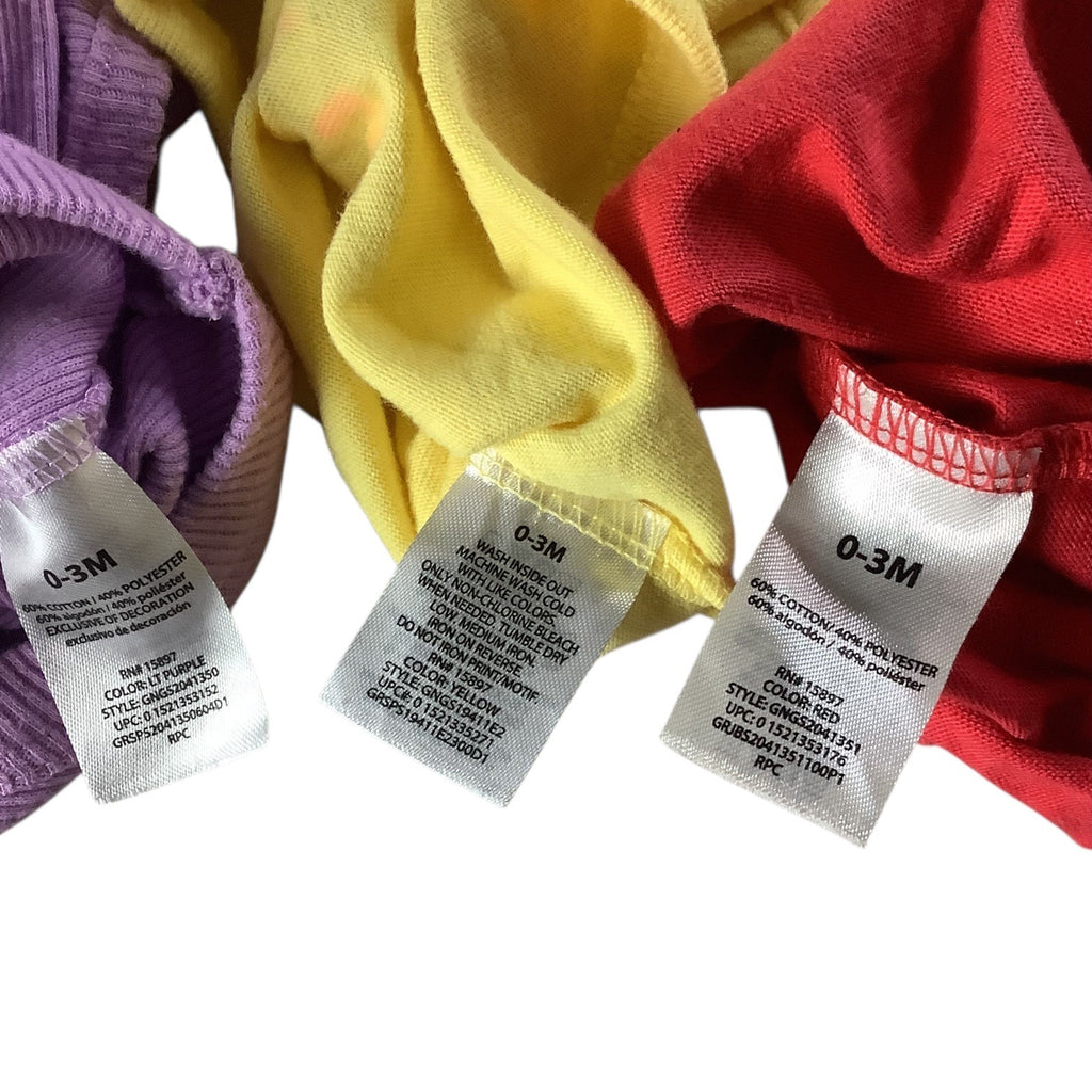 Garanimals Lot of 3 Baby Girl Bodysuit Size 0-3M Purple Red Yellow Cotton Blend