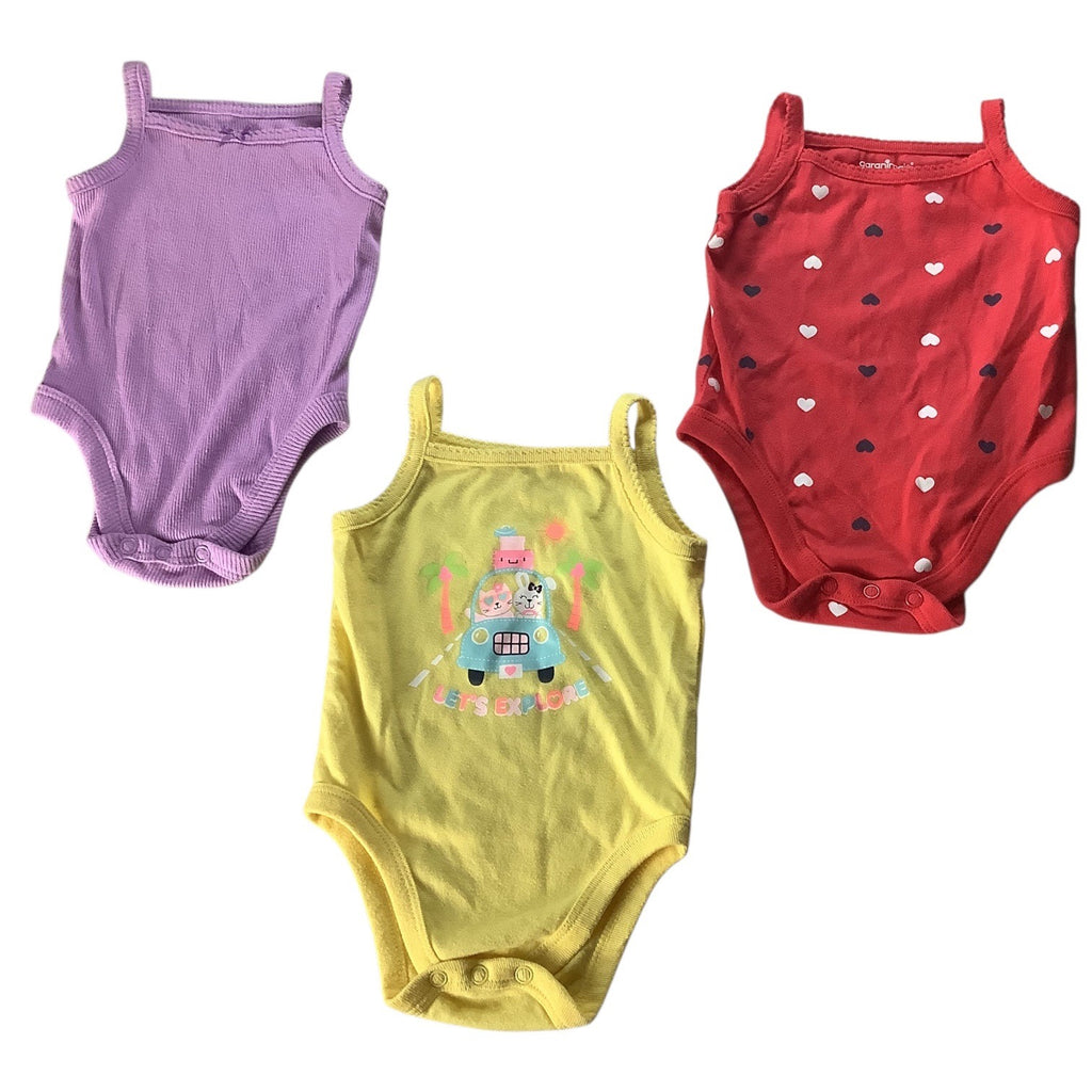Garanimals Lot of 3 Baby Girl Bodysuit Size 0-3M Purple Red Yellow Cotton Blend