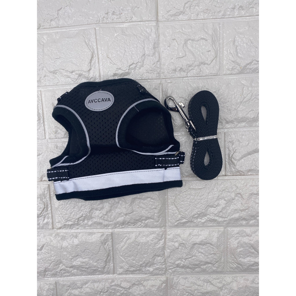 Pet Harness & Leash Set Adjustable Reflective Black & Gray Safety Vest Size M