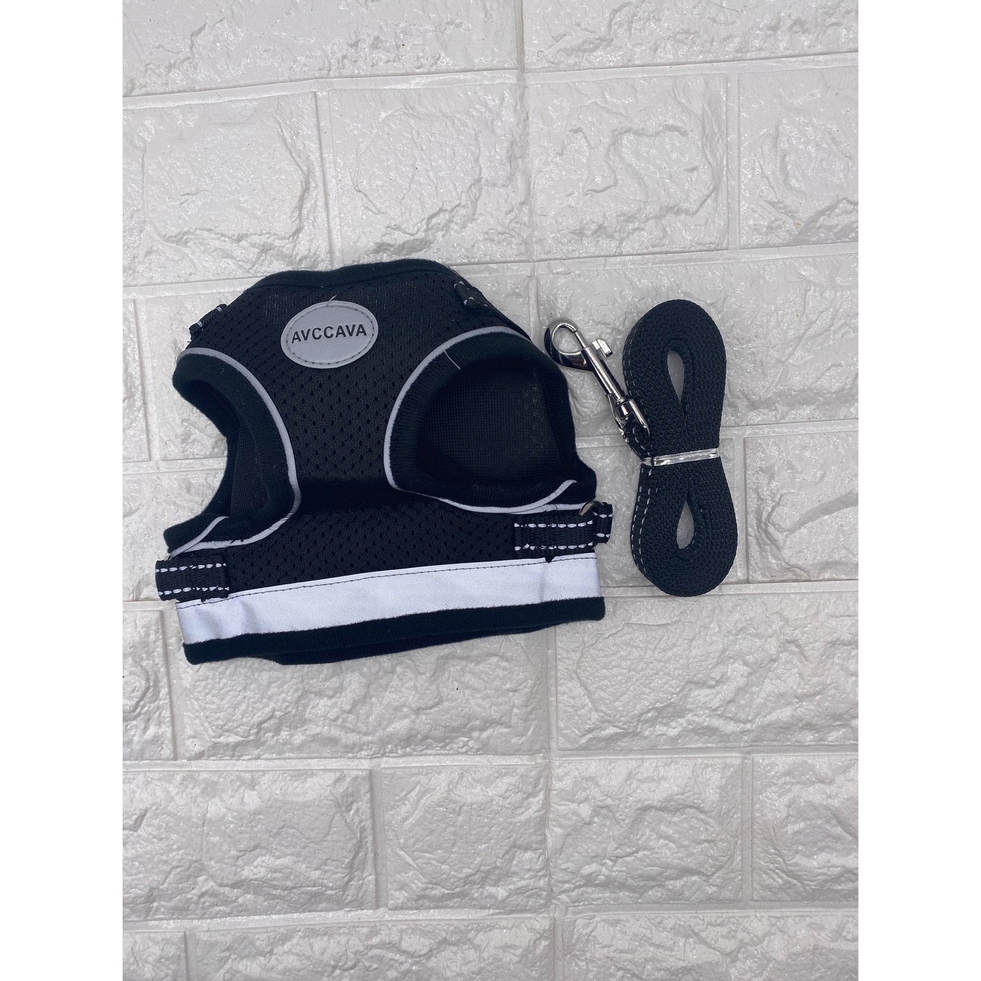 Pet Harness & Leash Set Adjustable Reflective Black & Gray Safety Vest Size M
