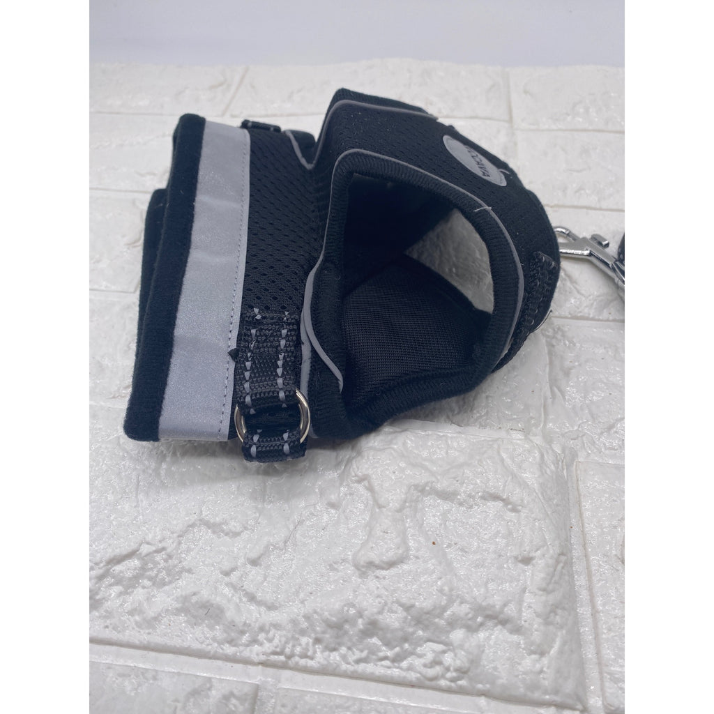 Pet Harness & Leash Set Adjustable Reflective Black & Gray Safety Vest Size M