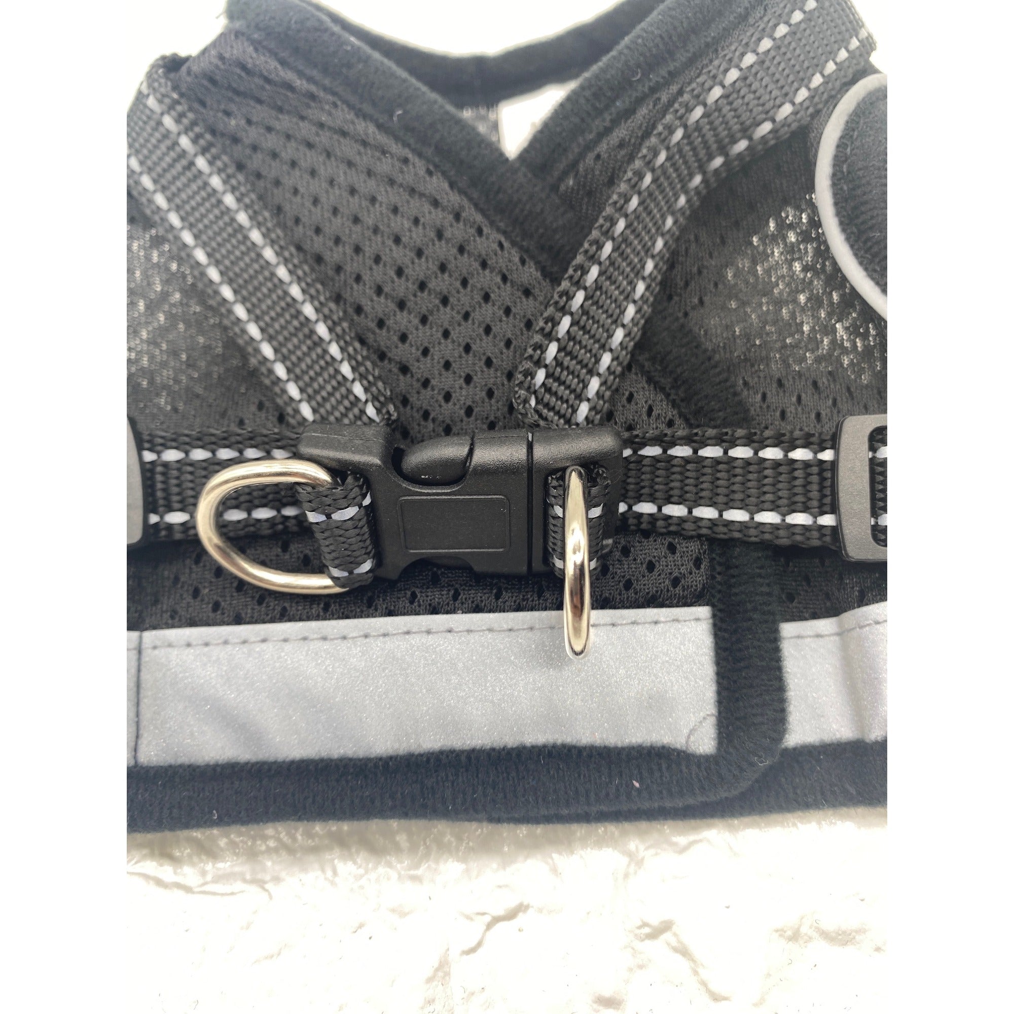 Pet Harness & Leash Set Adjustable Reflective Black & Gray Safety Vest Size M