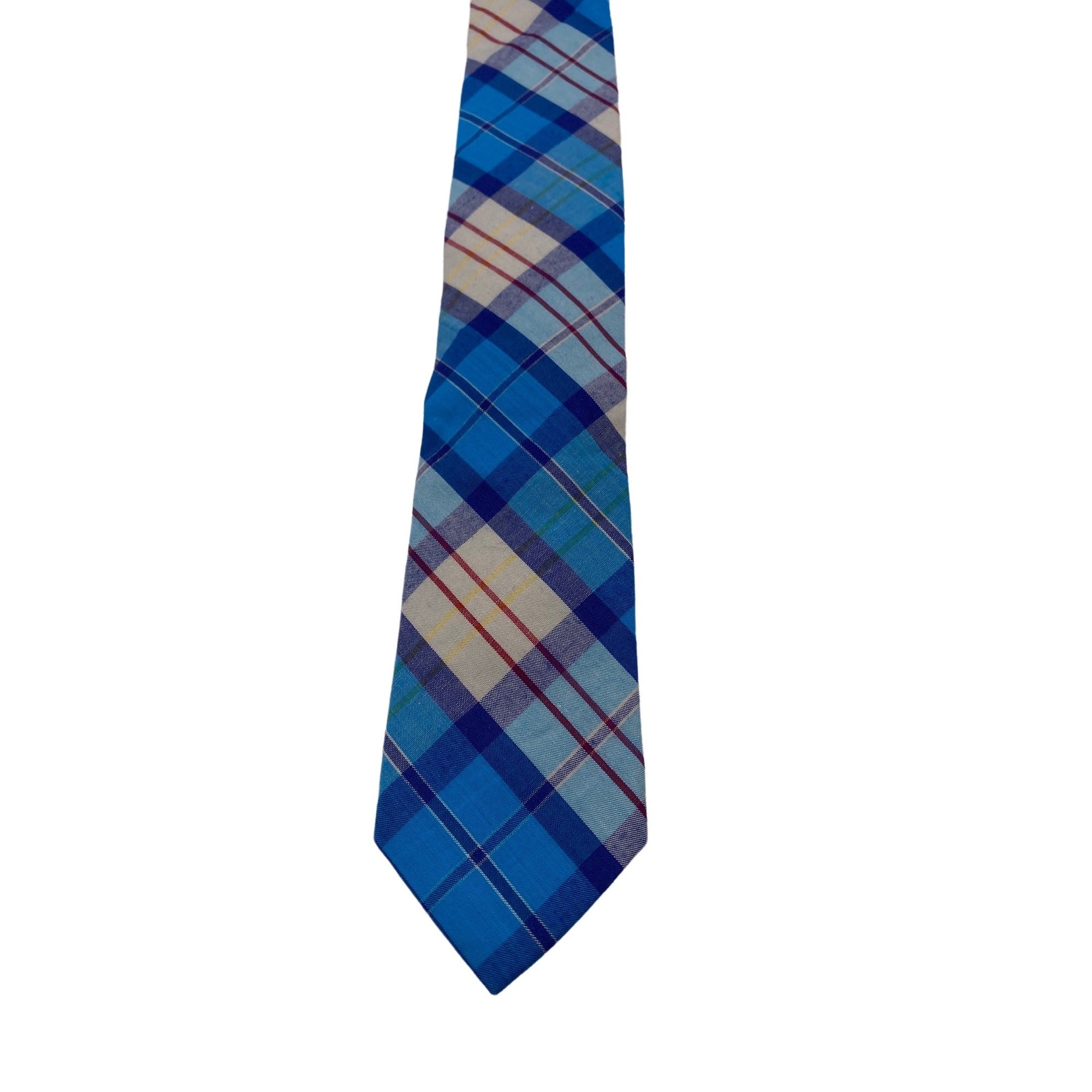 Skinny Tie Madness Mens Blue Plaid Cotton Necktie Counting Crowbars SKM2035