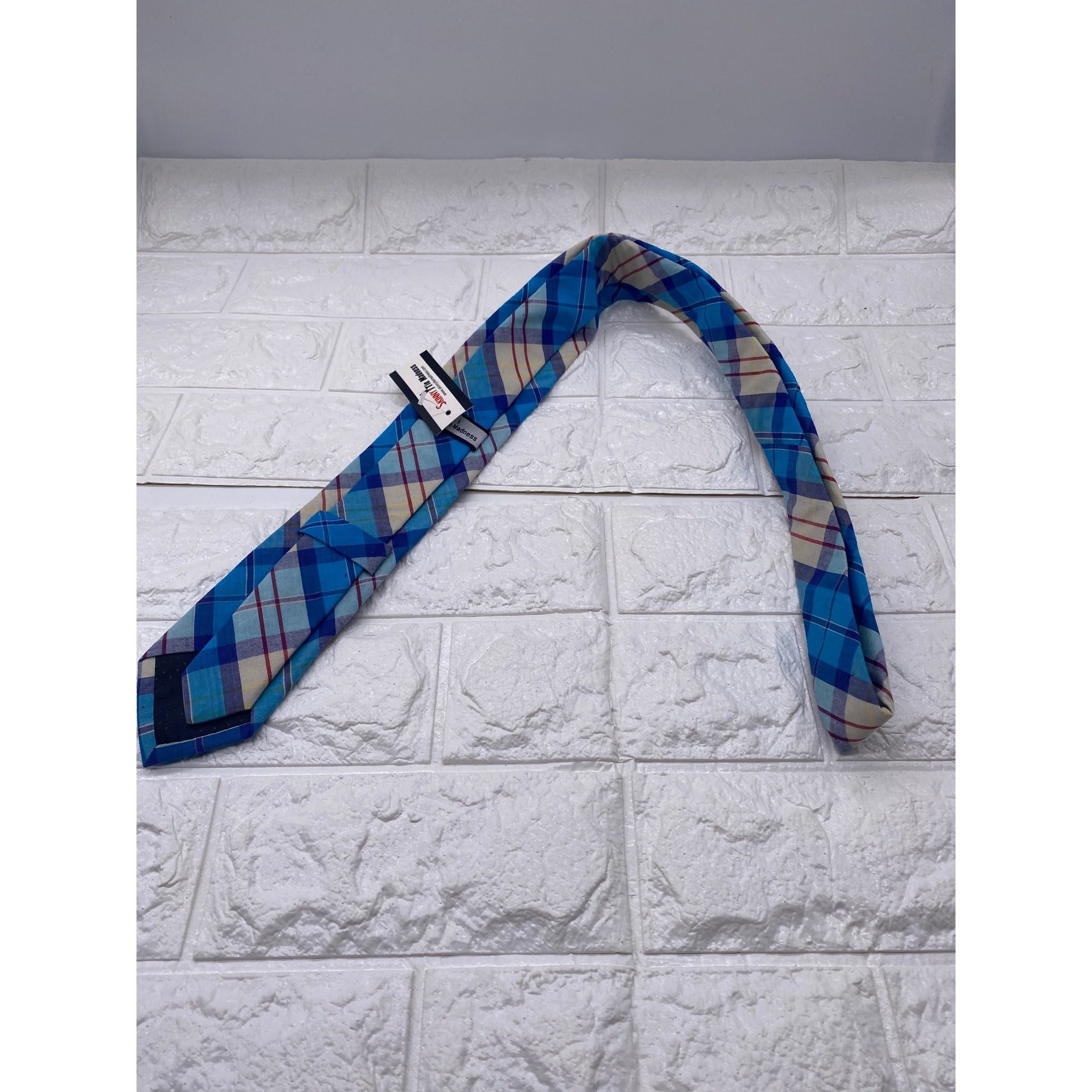 Skinny Tie Madness Mens Blue Plaid Cotton Necktie Counting Crowbars SKM2035