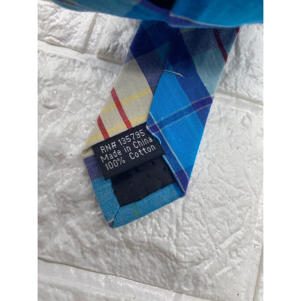 Skinny Tie Madness Mens Blue Plaid Cotton Necktie Counting Crowbars SKM2035