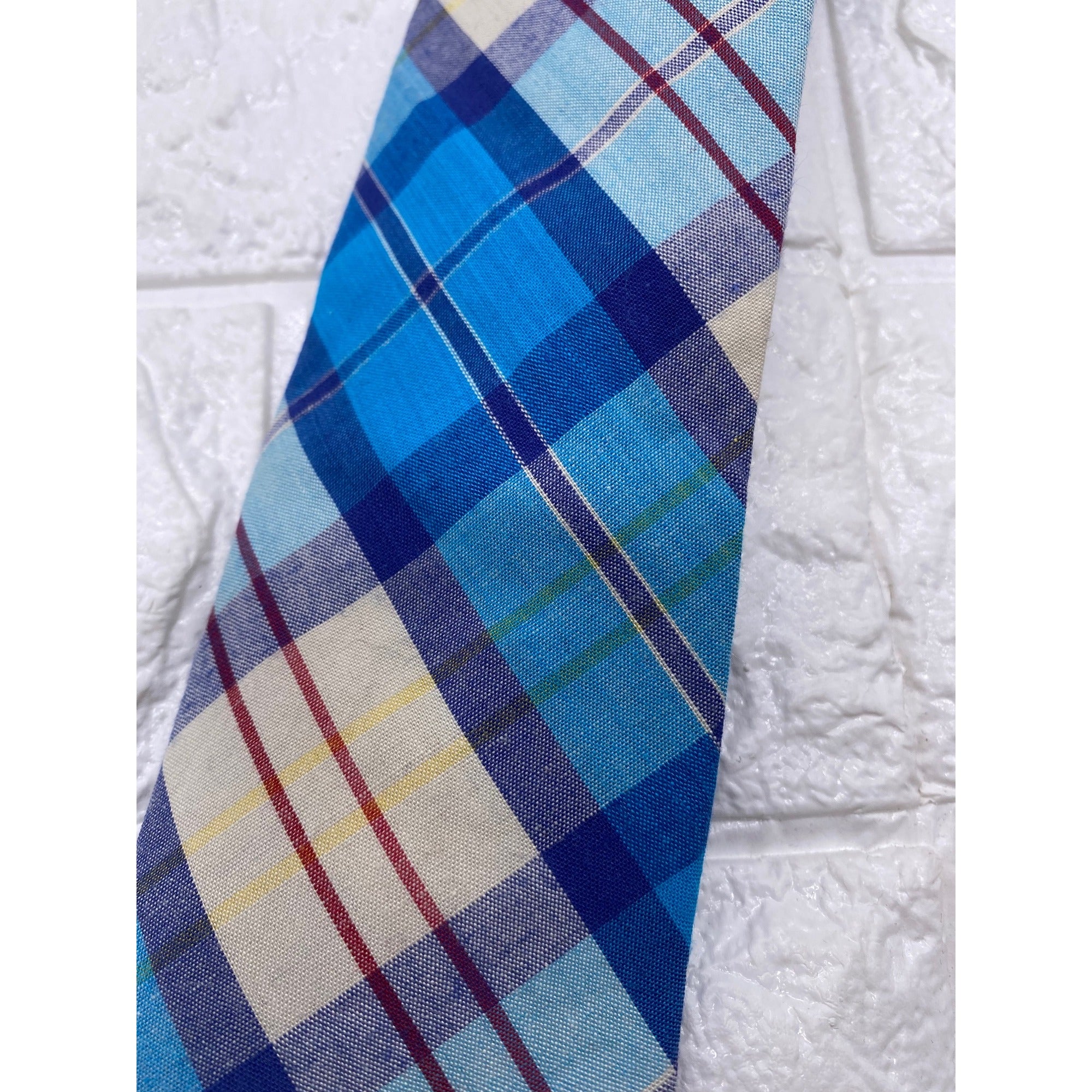 Skinny Tie Madness Mens Blue Plaid Cotton Necktie Counting Crowbars SKM2035