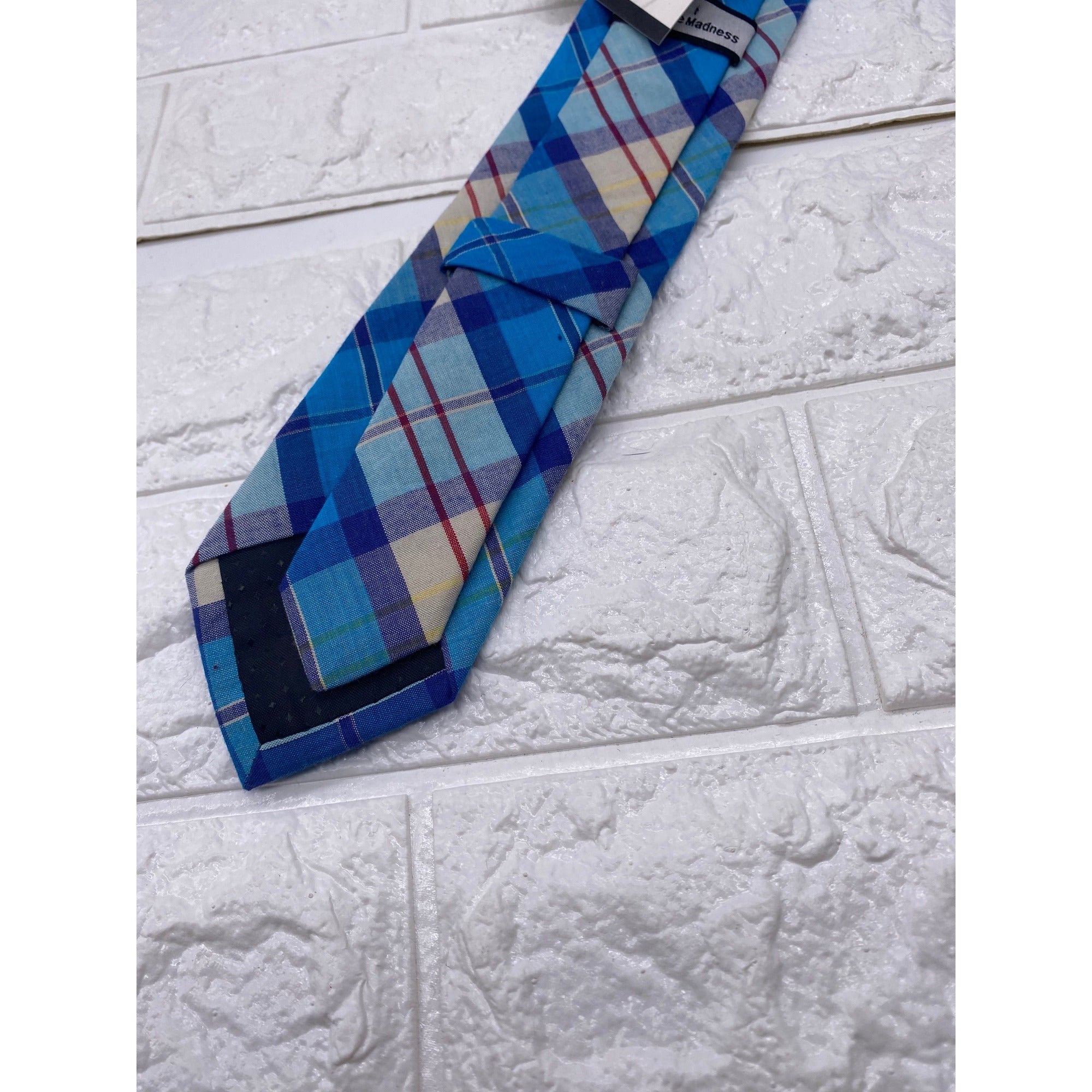 Skinny Tie Madness Mens Blue Plaid Cotton Necktie Counting Crowbars SKM2035