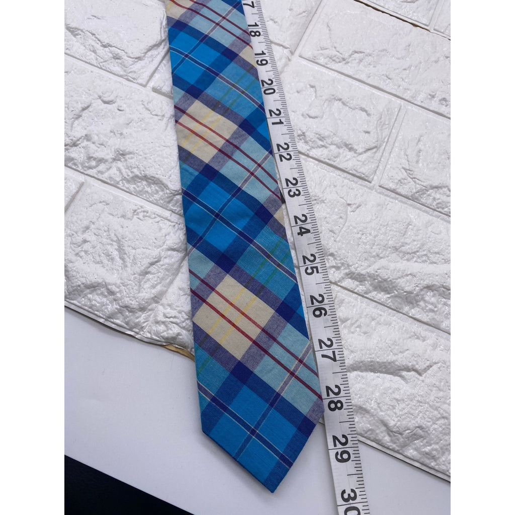 Skinny Tie Madness Mens Blue Plaid Cotton Necktie Counting Crowbars SKM2035
