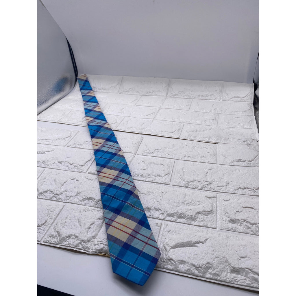 Skinny Tie Madness Mens Blue Plaid Cotton Necktie Counting Crowbars SKM2035