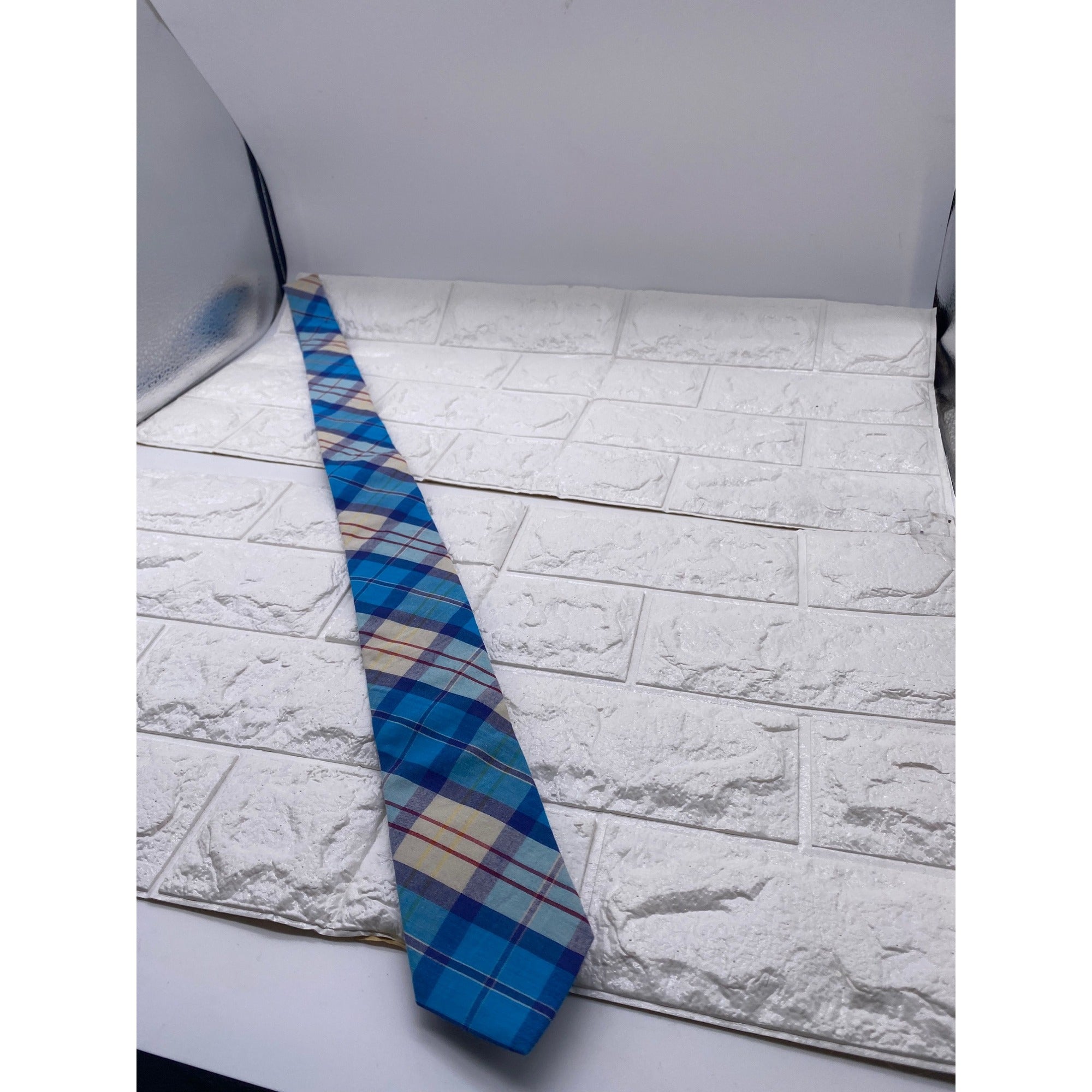 Skinny Tie Madness Mens Blue Plaid Cotton Necktie Counting Crowbars SKM2035