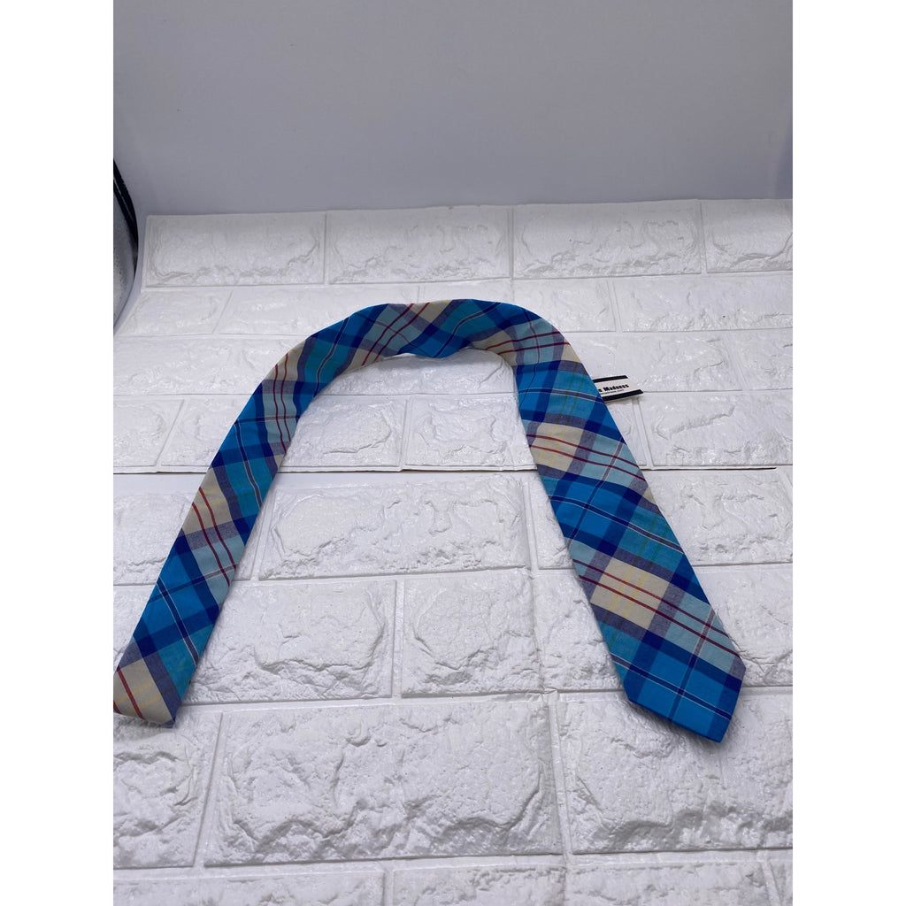 Skinny Tie Madness Mens Blue Plaid Cotton Necktie Counting Crowbars SKM2035
