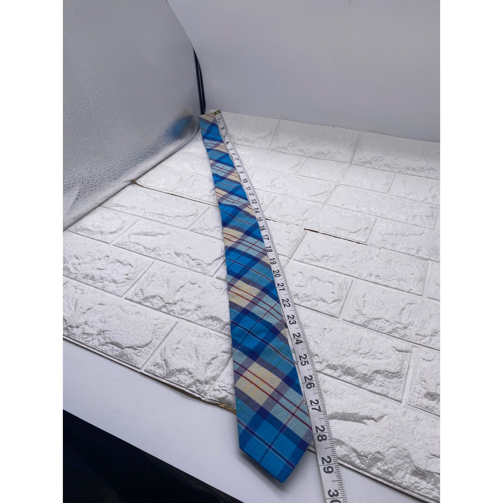 Skinny Tie Madness Mens Blue Plaid Cotton Necktie Counting Crowbars SKM2035