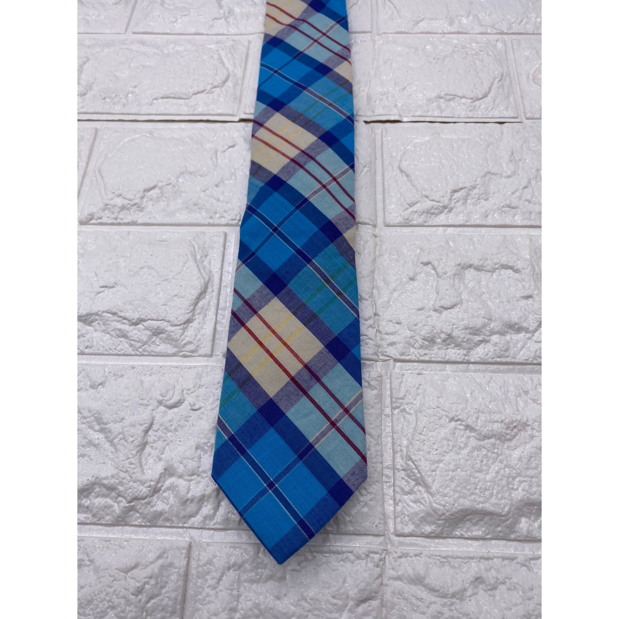 Skinny Tie Madness Mens Blue Plaid Cotton Necktie Counting Crowbars SKM2035