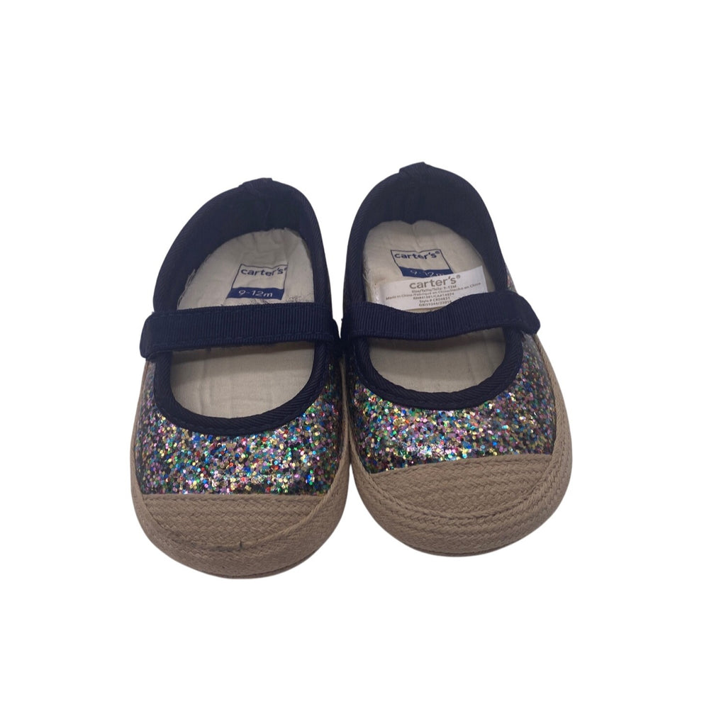 Carters Baby Girl Glitter Mary Jane Shoes 9-12 Months Blue  Jute Sole Non Slip