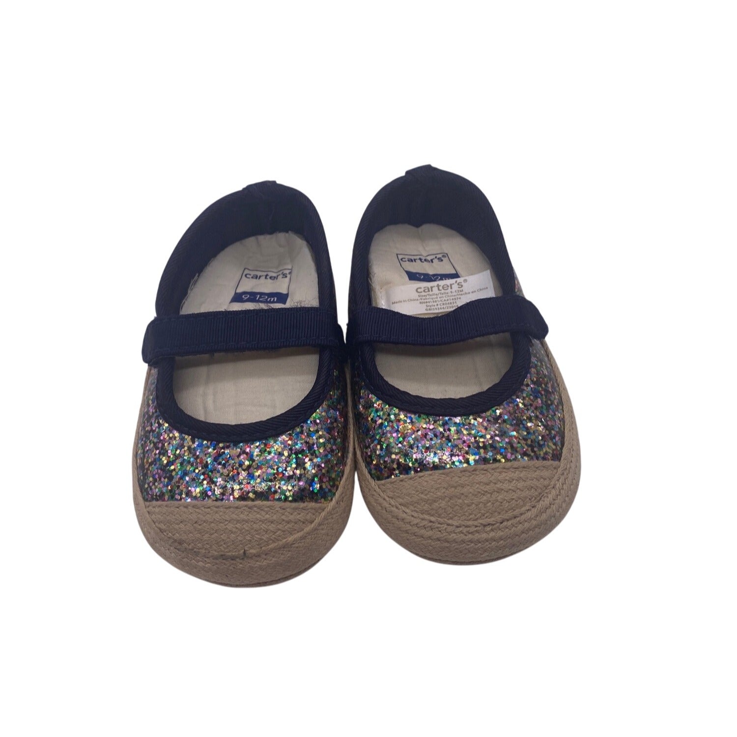 Carters Baby Girl Glitter Mary Jane Shoes 9-12 Months Blue  Jute Sole Non Slip