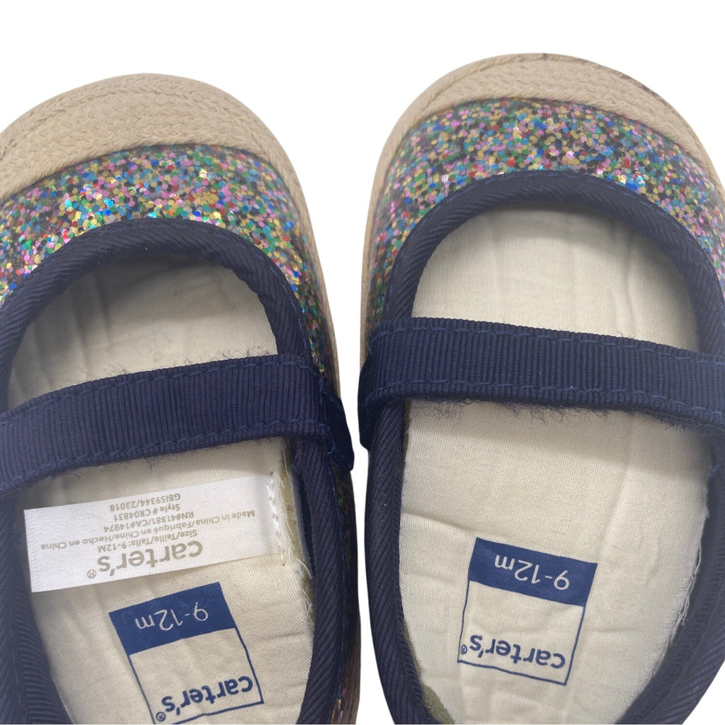Carters Baby Girl Glitter Mary Jane Shoes 9-12 Months Blue  Jute Sole Non Slip