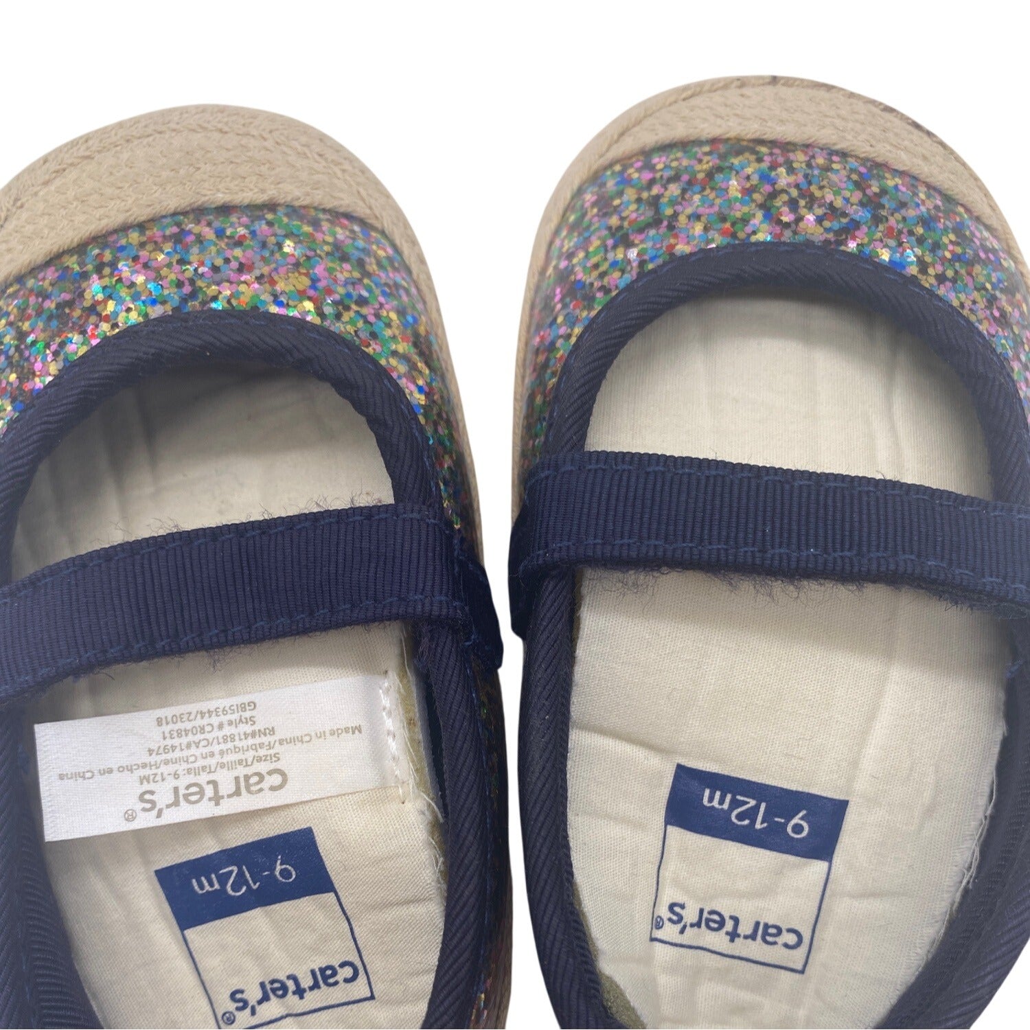 Carters Baby Girl Glitter Mary Jane Shoes 9-12 Months Blue  Jute Sole Non Slip