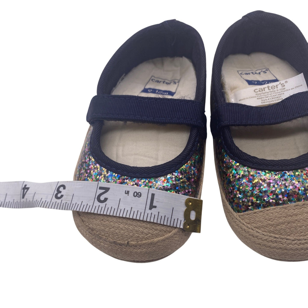 Carters Baby Girl Glitter Mary Jane Shoes 9-12 Months Blue  Jute Sole Non Slip
